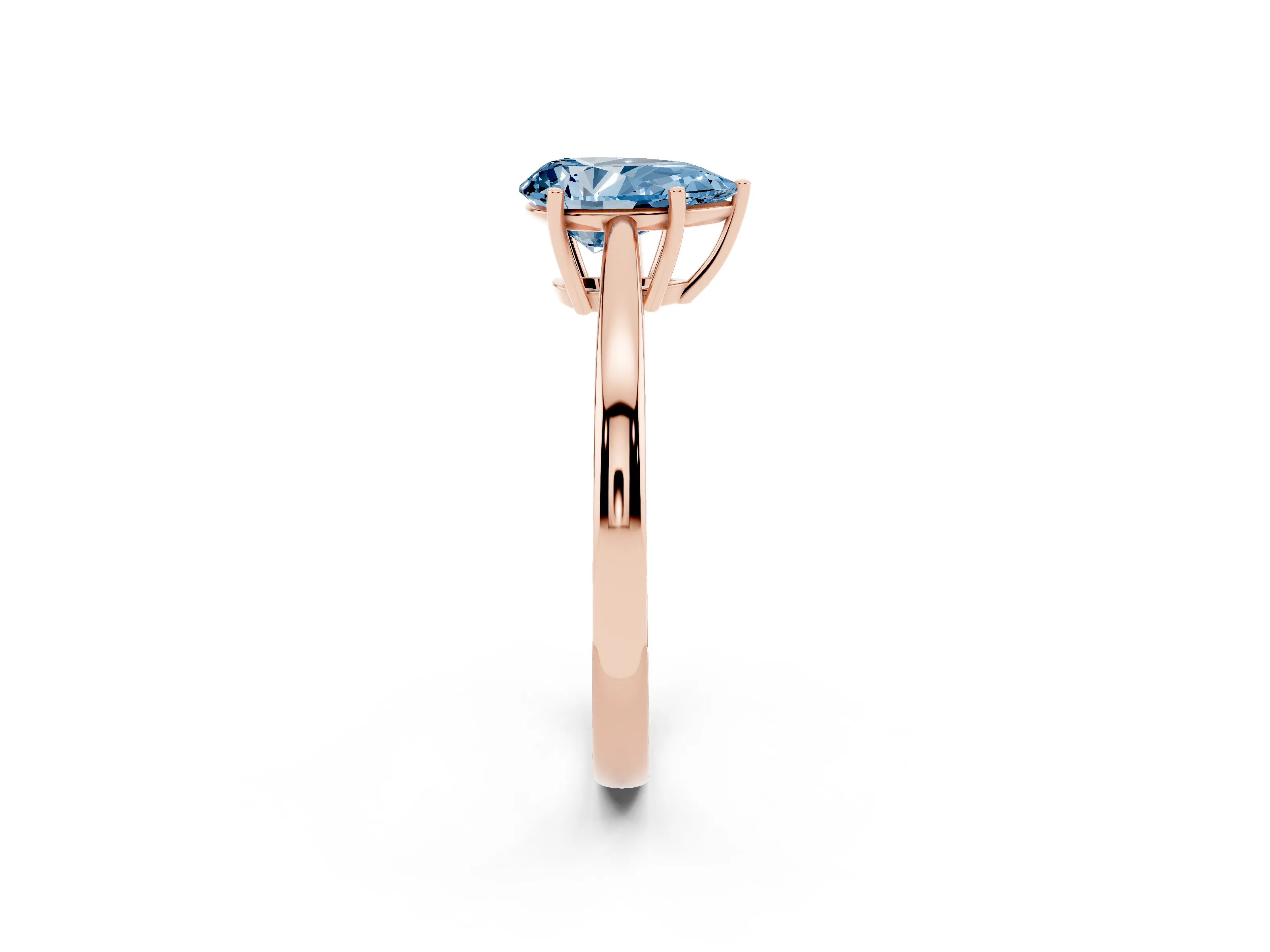 Fancy Blue Pear Cut Diamond Solitaire Ring Set in Rose gold with Split Shank and Prong Setting