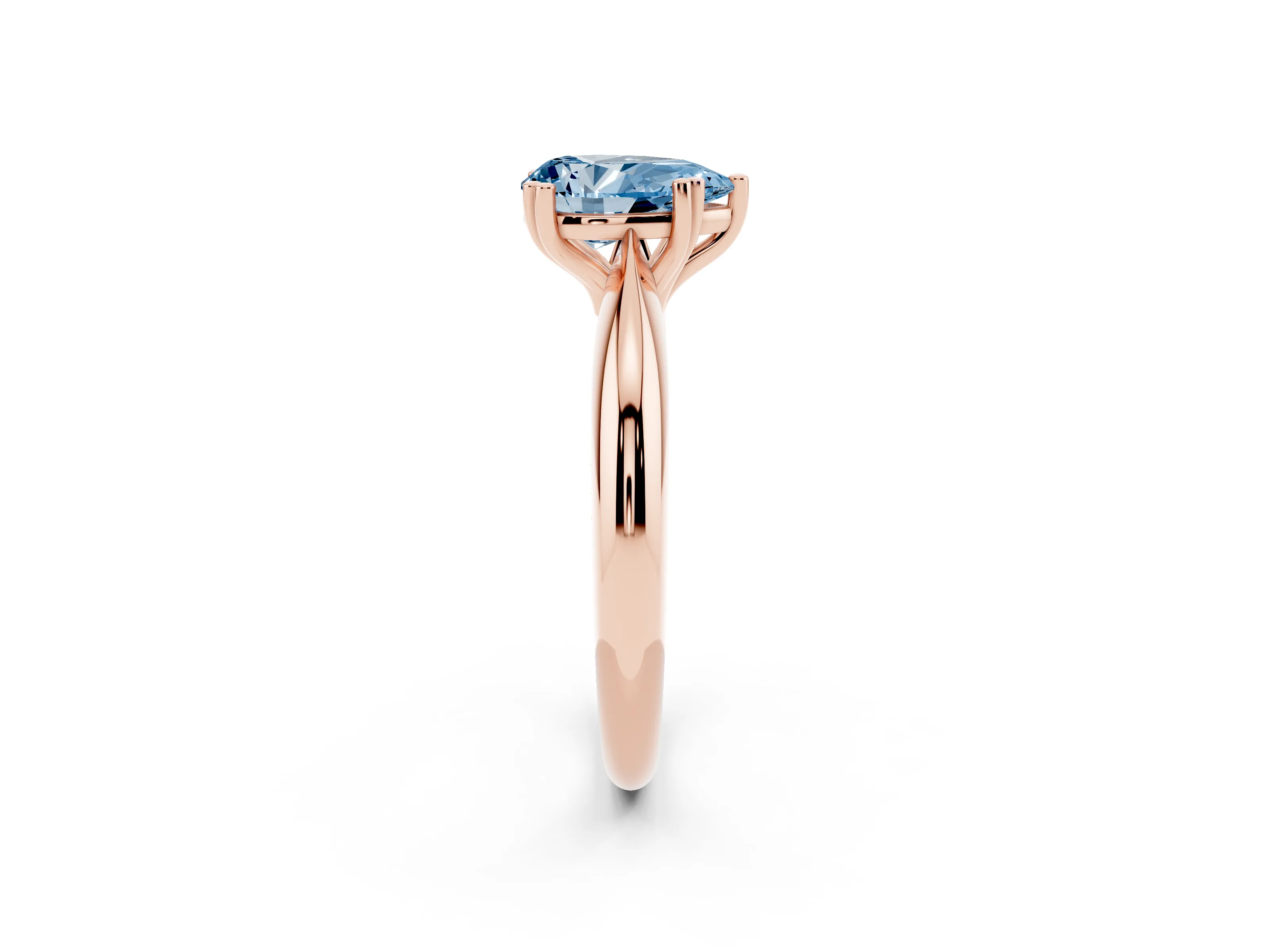 Fancy Blue Pear Cut Diamond Solitaire Engagement Ring Set in Rose gold with Tapered Band and Prong Setting