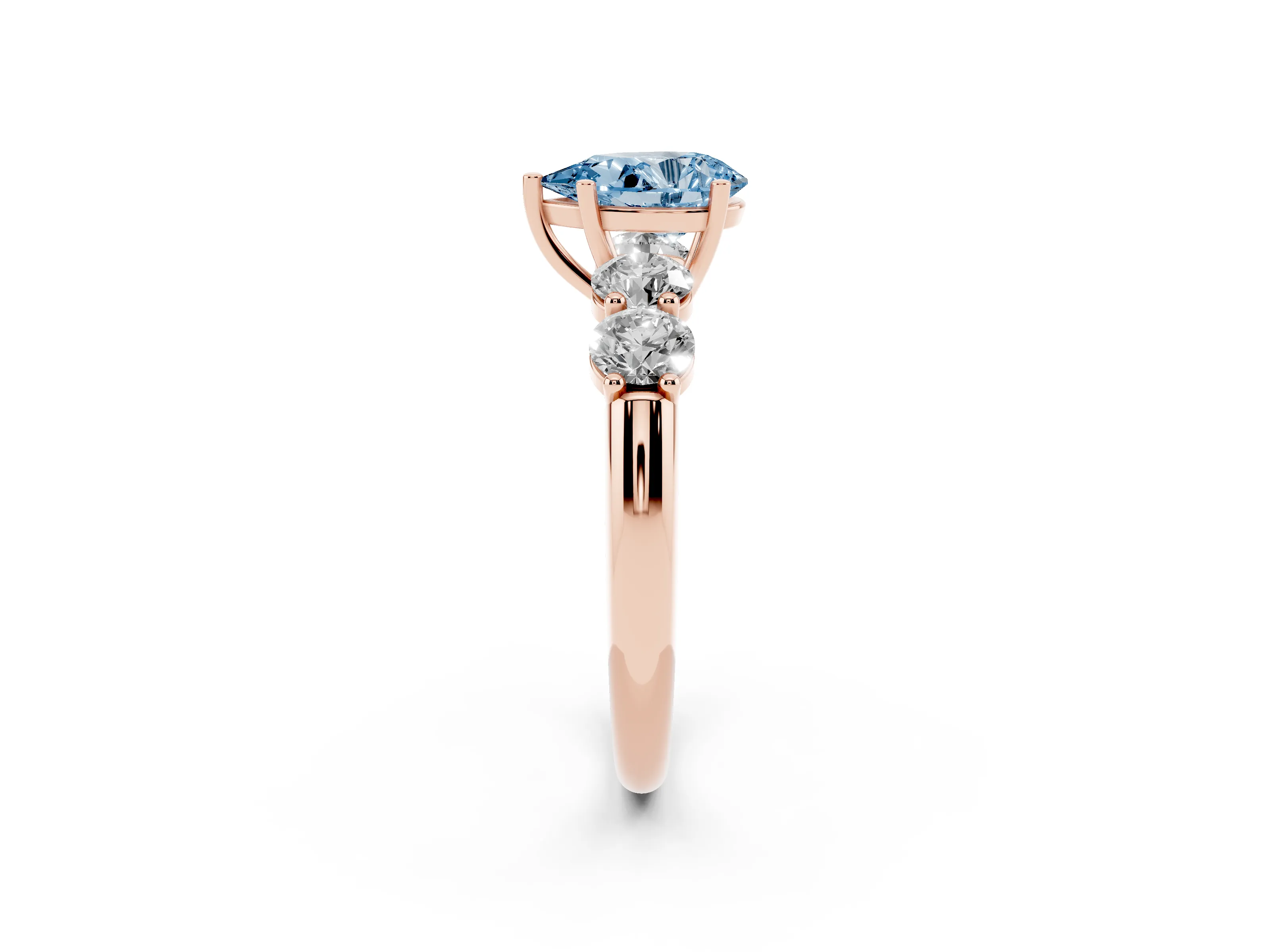 Fancy Blue Pear Cut Diamond Five-Stone Prong Set Ring Set in Rose gold with Classic Band
