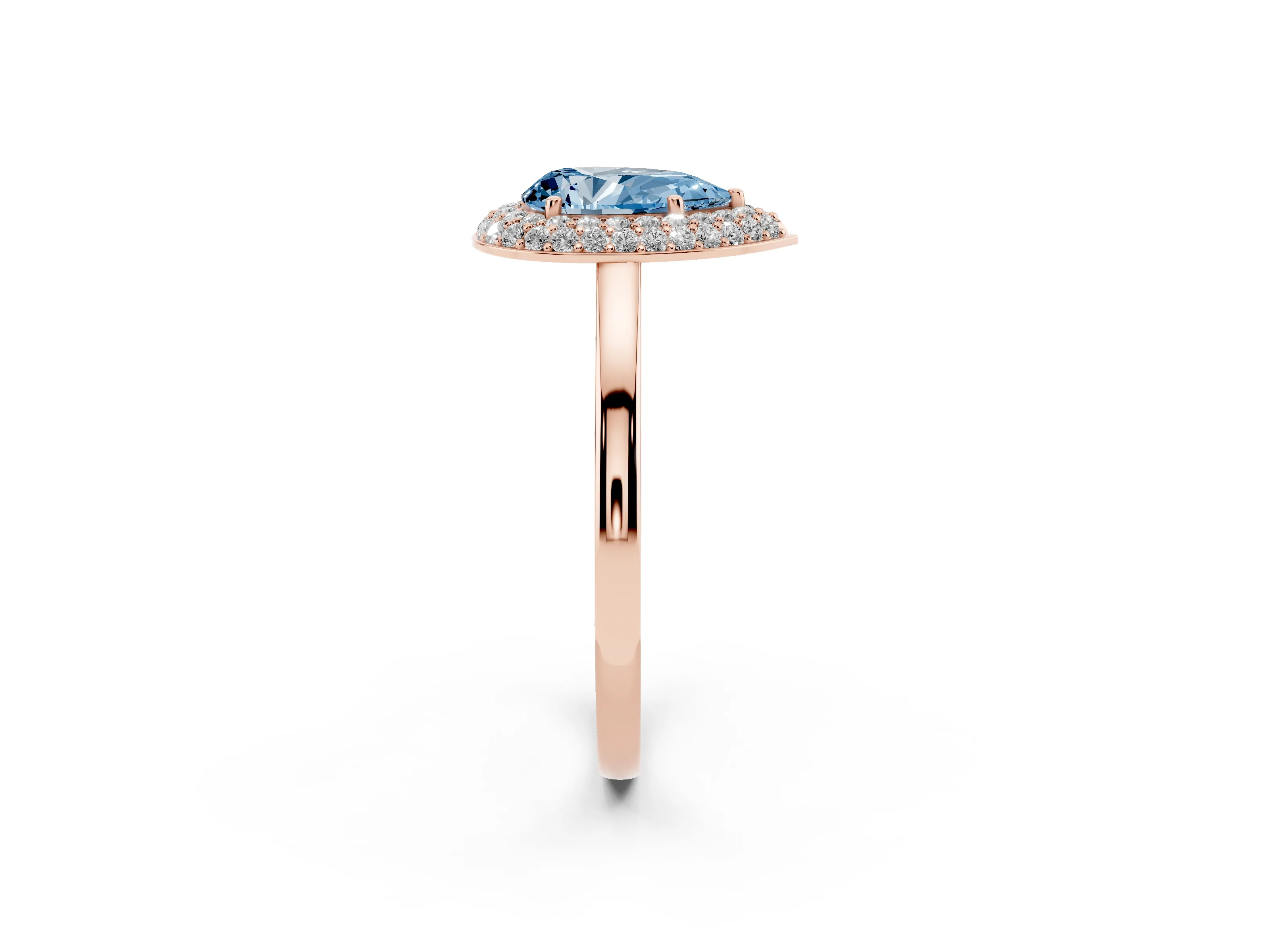 Fancy Blue Pear Cut Diamond Halo Engagement Ring Set in Rose gold with Solitaire Band and Prong Setting