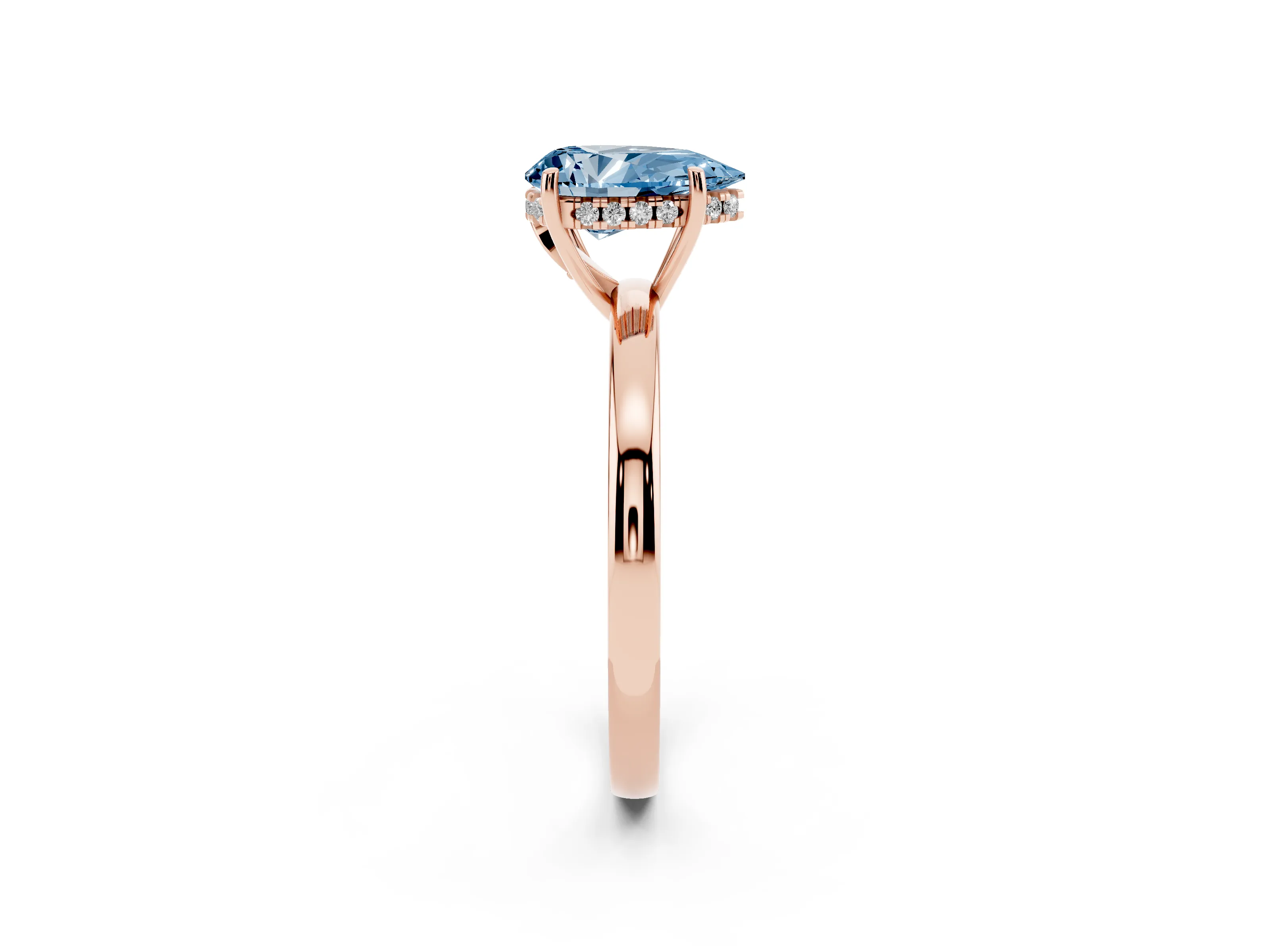 Fancy Blue Pear Cut Diamond Solitaire Ring Set in Rose gold with Plain Band and Prong Setting