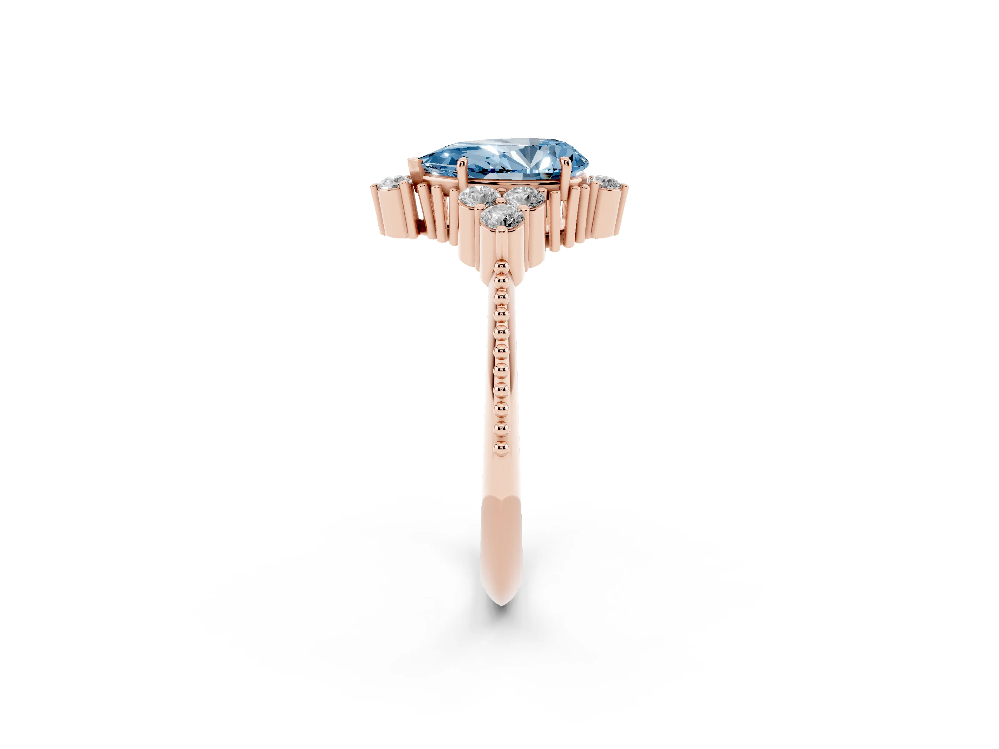 Fancy Blue Pear Cut Diamond Cluster Ring Set in Rose gold with Beaded Band