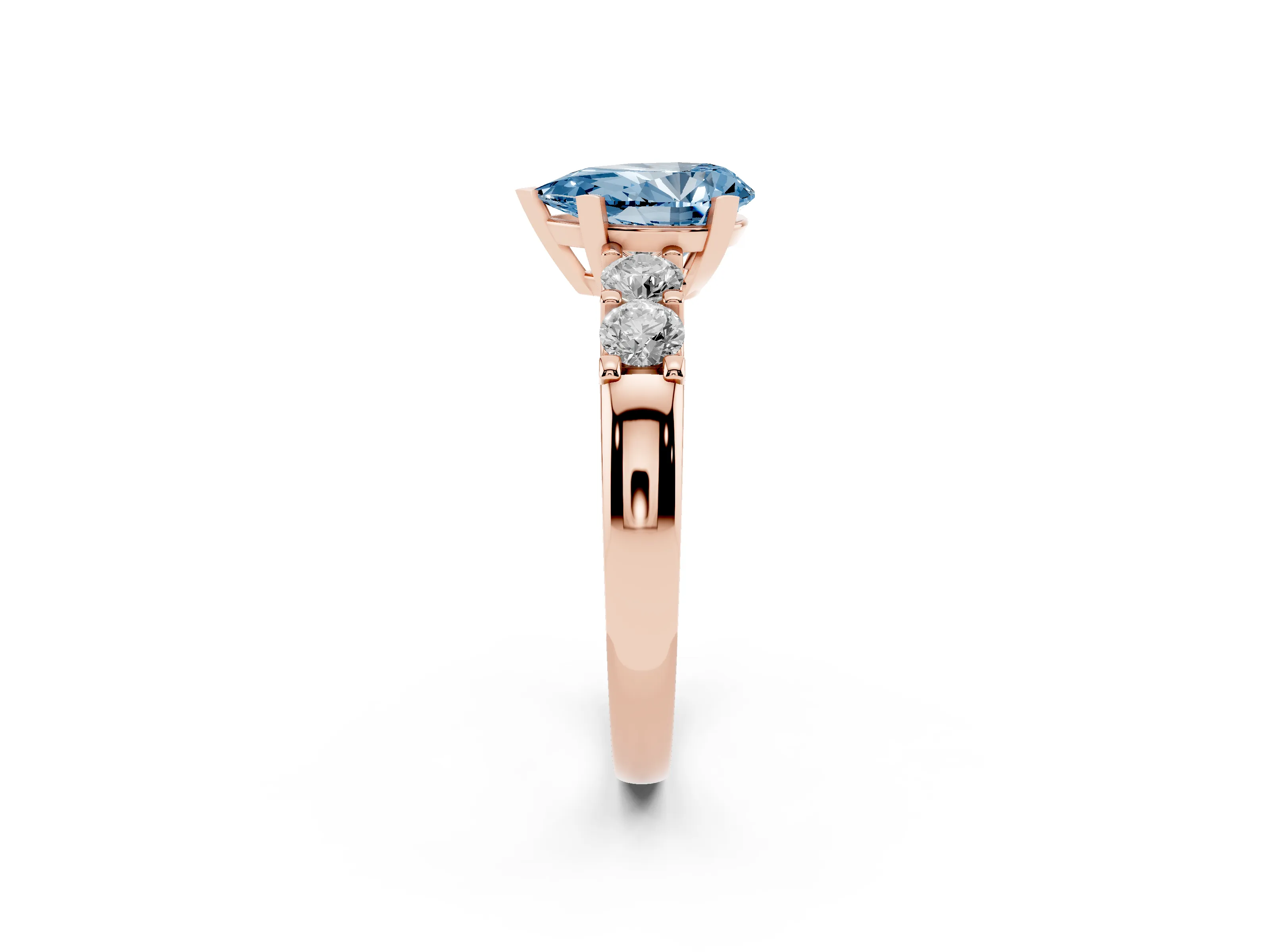 Fancy Blue Pear Cut Diamond Five-Stone Prong Set Engagement Ring Set in Rose gold with Channel Band