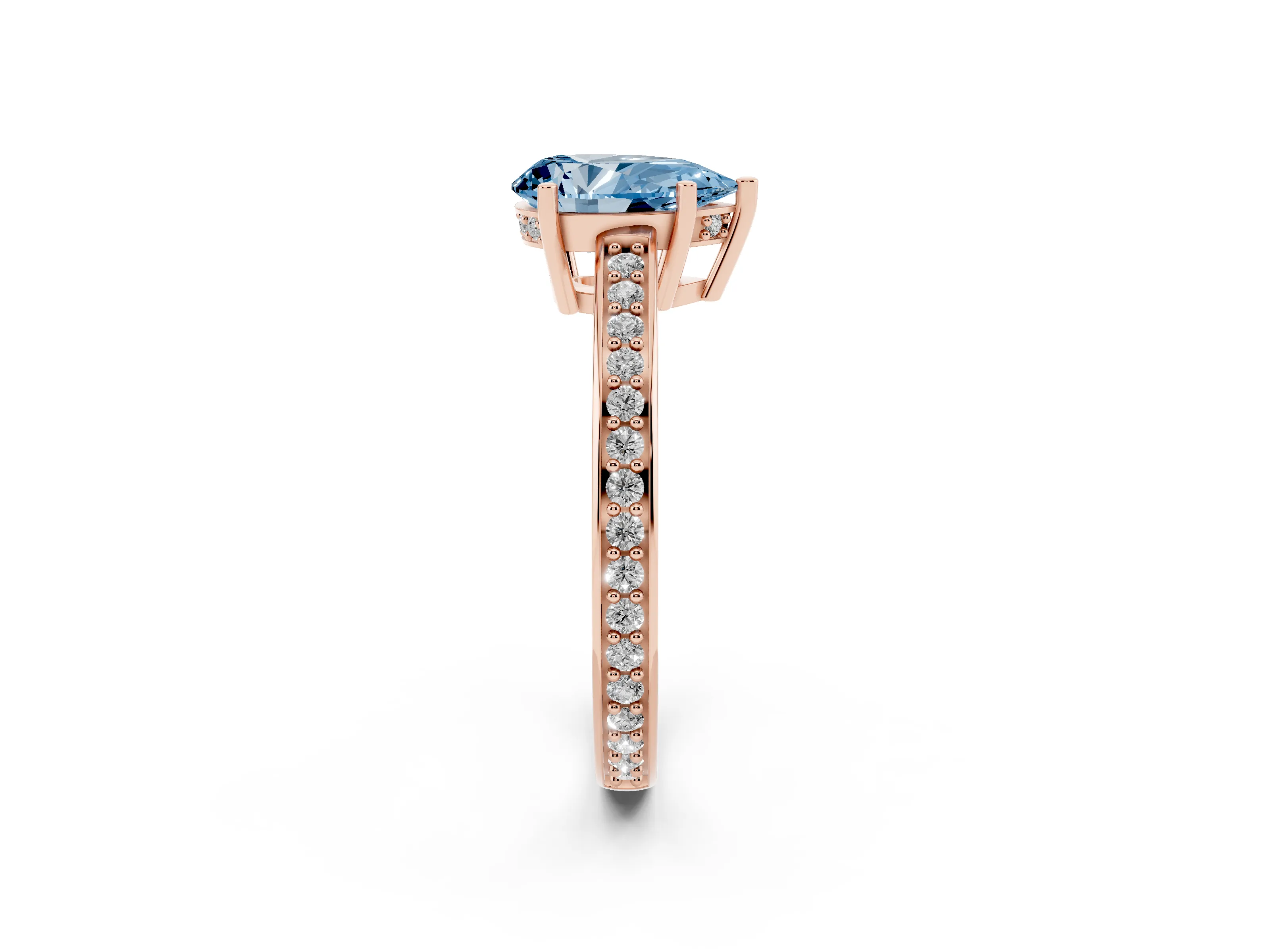 Fancy Blue Pear Cut Diamond Pavé Band Prong Set Solitaire Ring Set in Rose gold