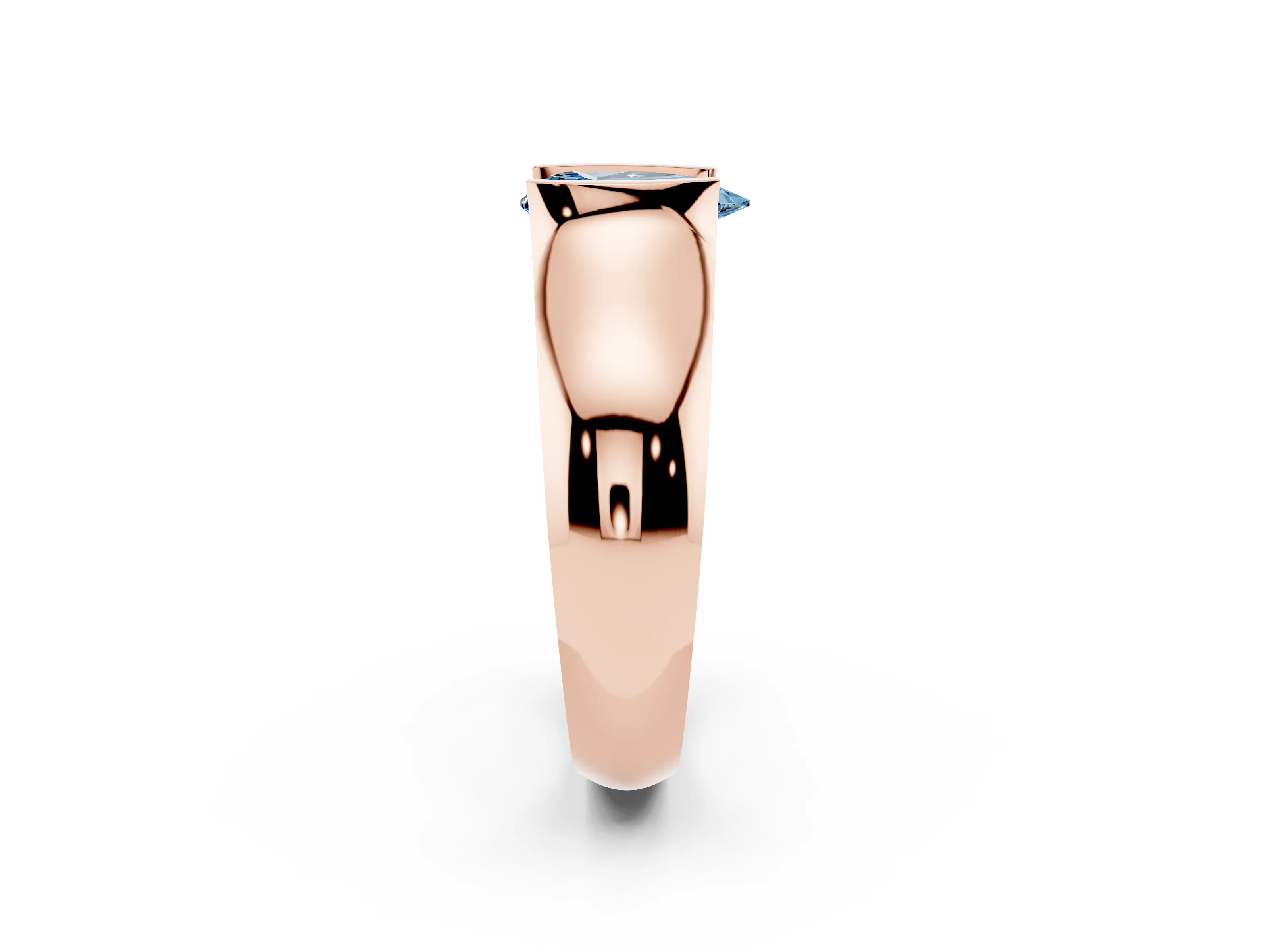 Fancy Blue Pear Cut Diamond Bezel Solitaire Ring Set in Rose gold with Wide Band