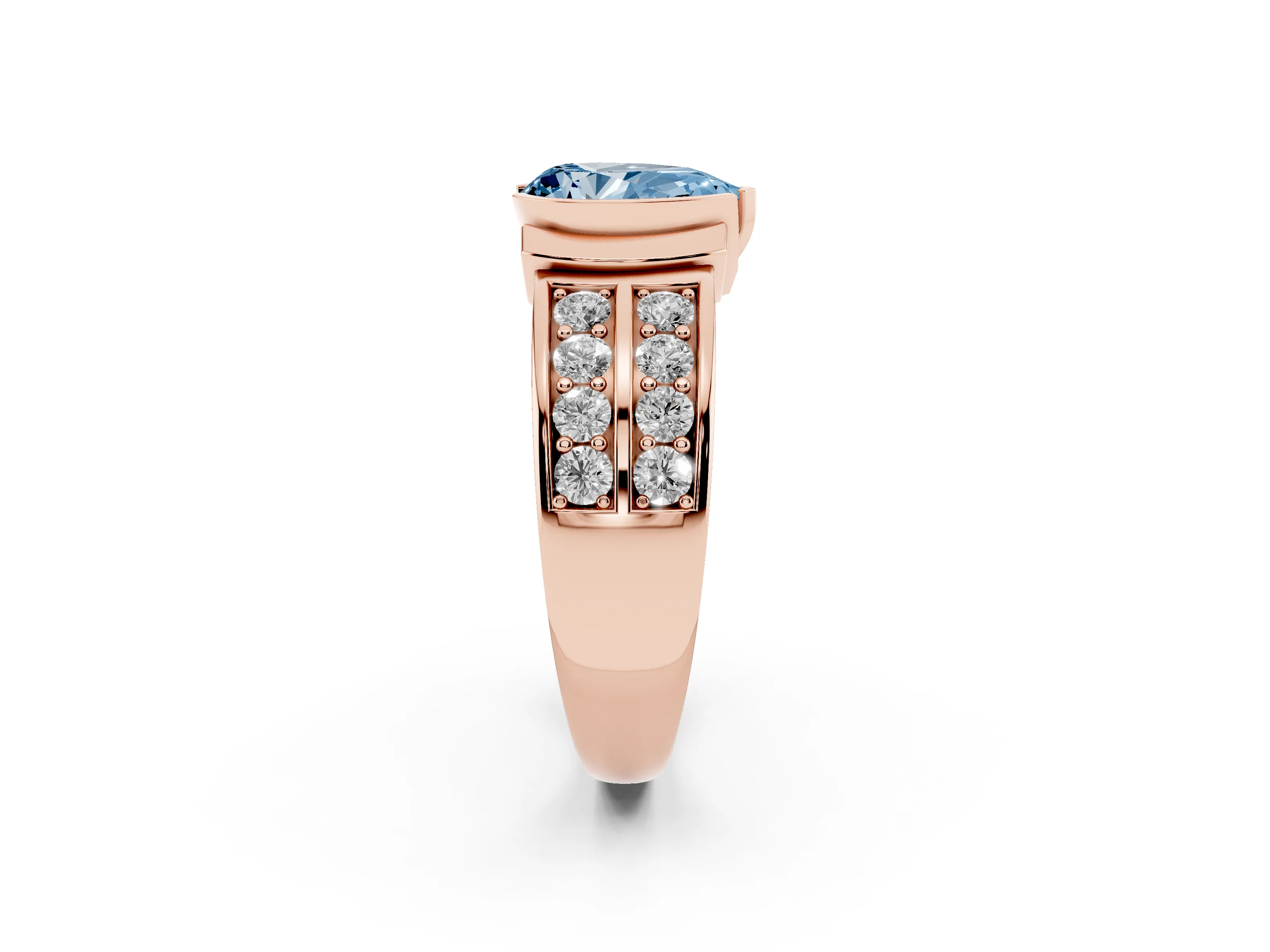 Fancy Blue Pear Cut Diamond Wide Channel Set Band Ring Set in Rose gold with Bezel Setting