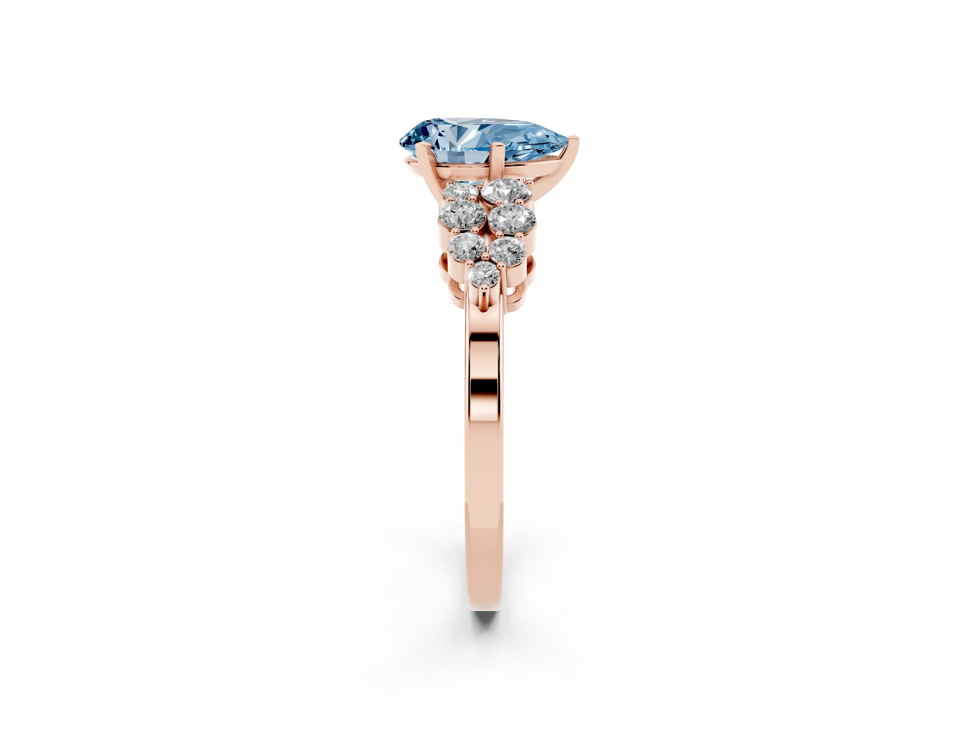 Fancy Blue Pear Cut Diamond Cluster Engagement Ring Set in Rose gold with Pavé Band and Prong Setting