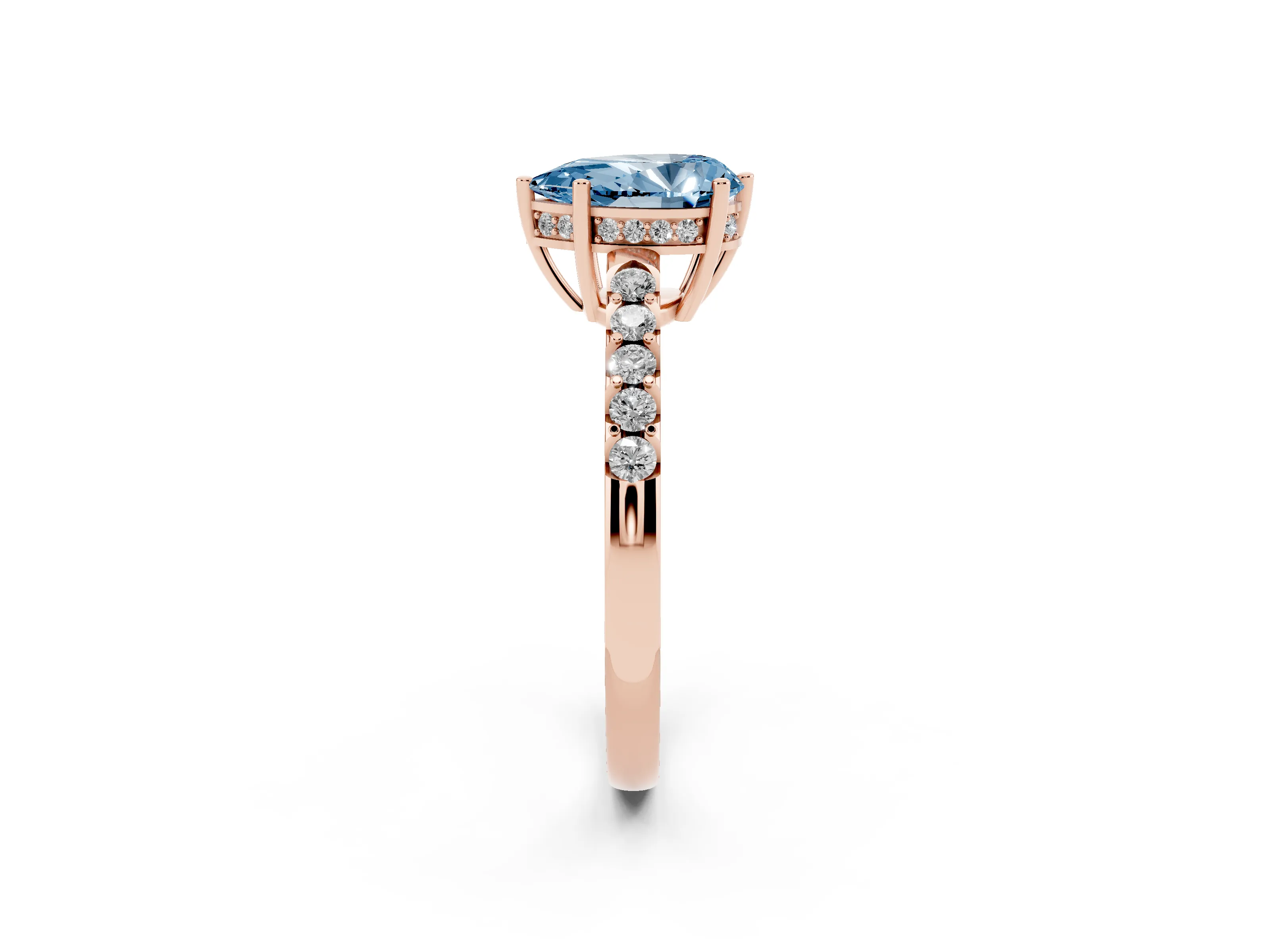 Fancy Blue Pear Cut Diamond Solitaire Engagement Ring Set in Rose gold with Pavé Band and Prong Setting