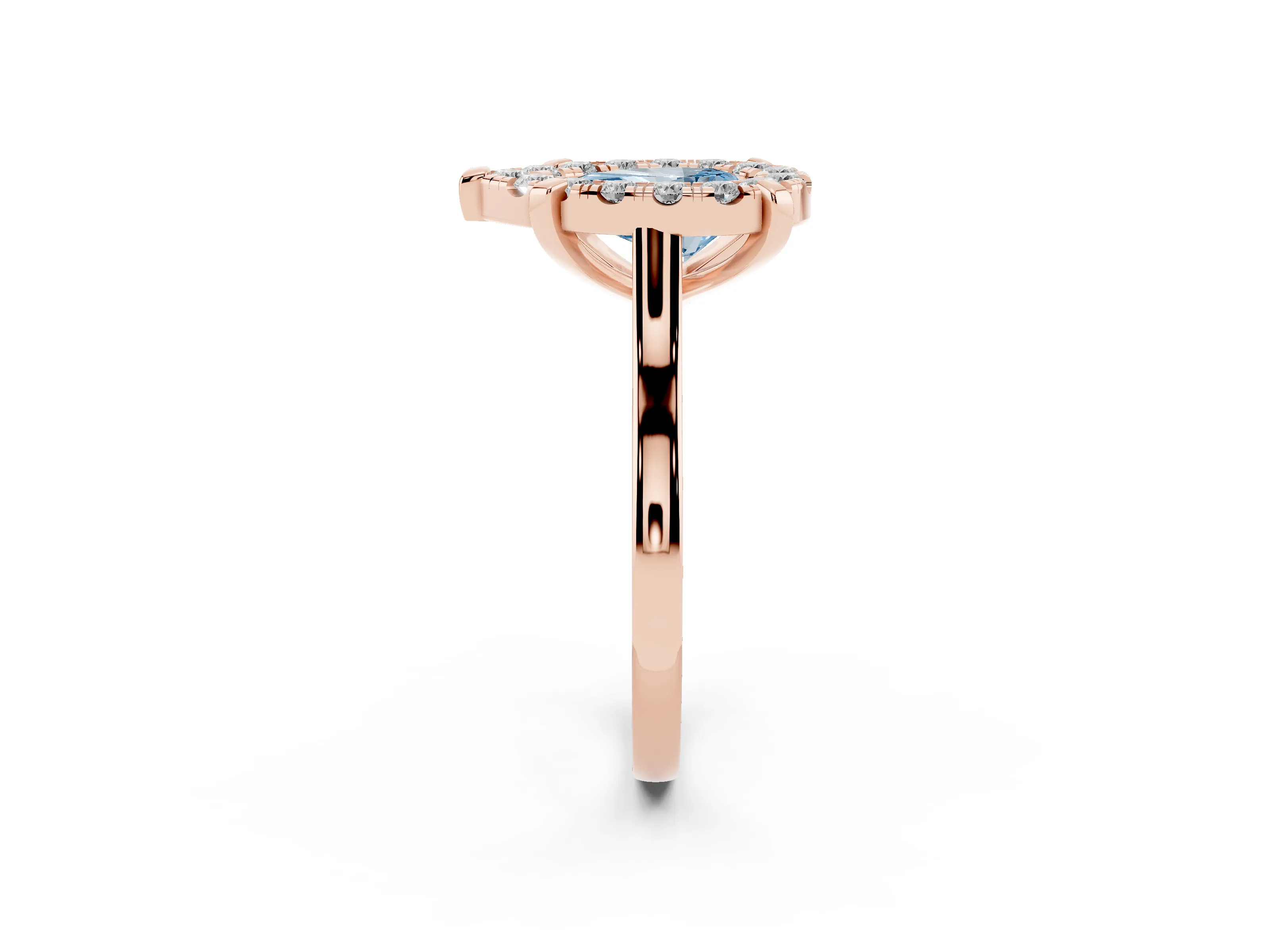 Fancy Blue Pear Cut Diamond Cluster Halo Solitaire Ring Set in Rose gold with Prong Setting