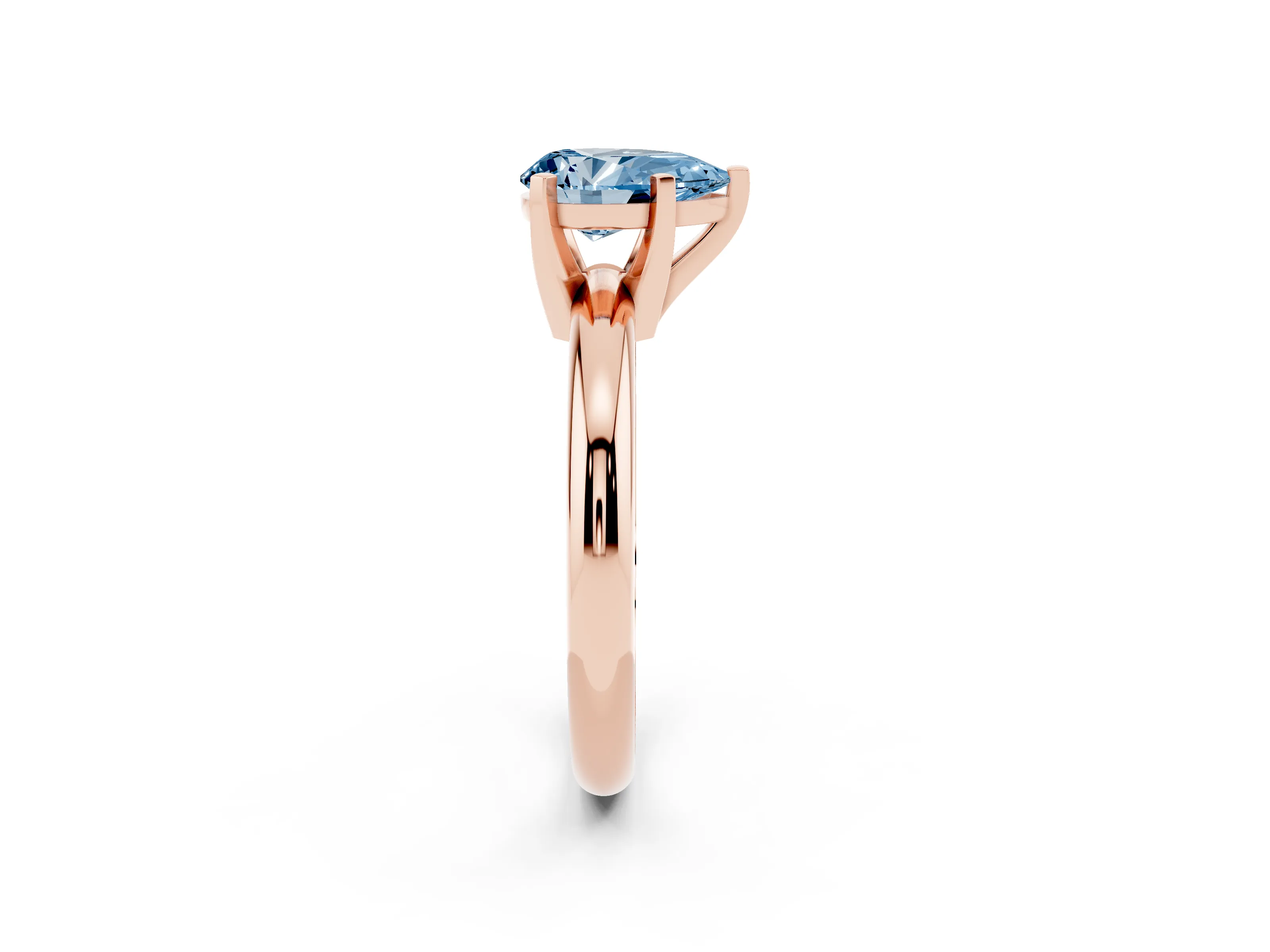 Fancy Blue Pear Cut Diamond Solitaire Engagement Ring Set in Rose gold with Round Band and Prong Setting