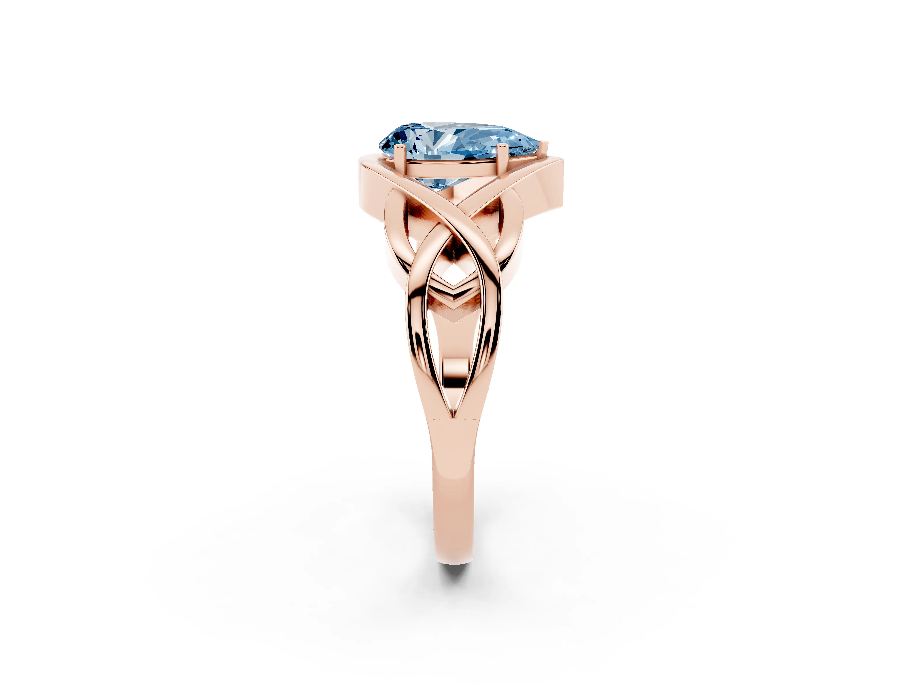 Fancy Blue Pear Cut Diamond Solitaire Ring Set in Rose gold with Intertwined Band
