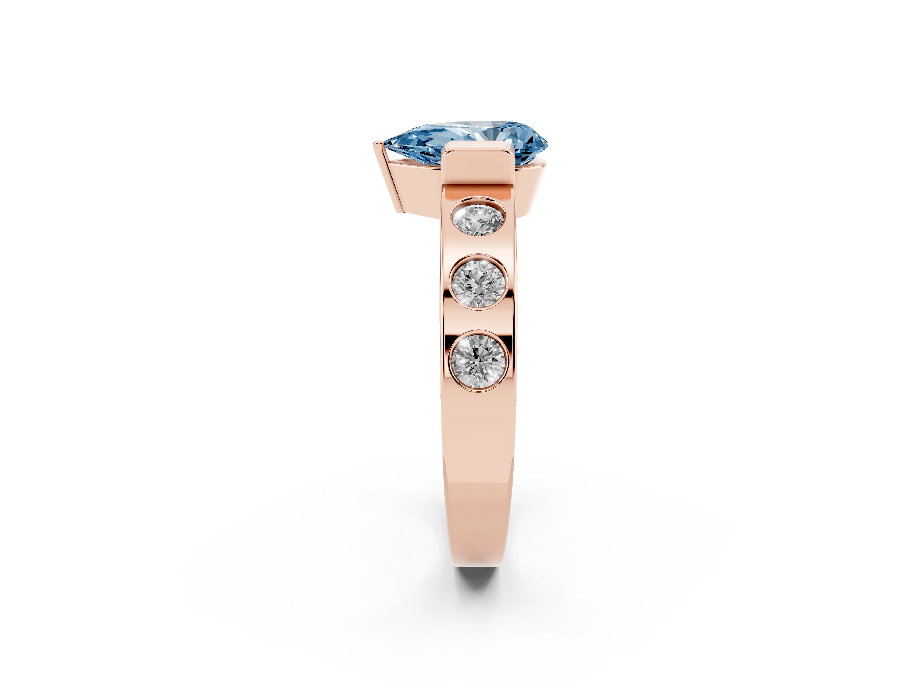 Fancy Blue Pear Cut Diamond Channel-Set Band Ring Set in Rose gold with Bezel Prong Setting