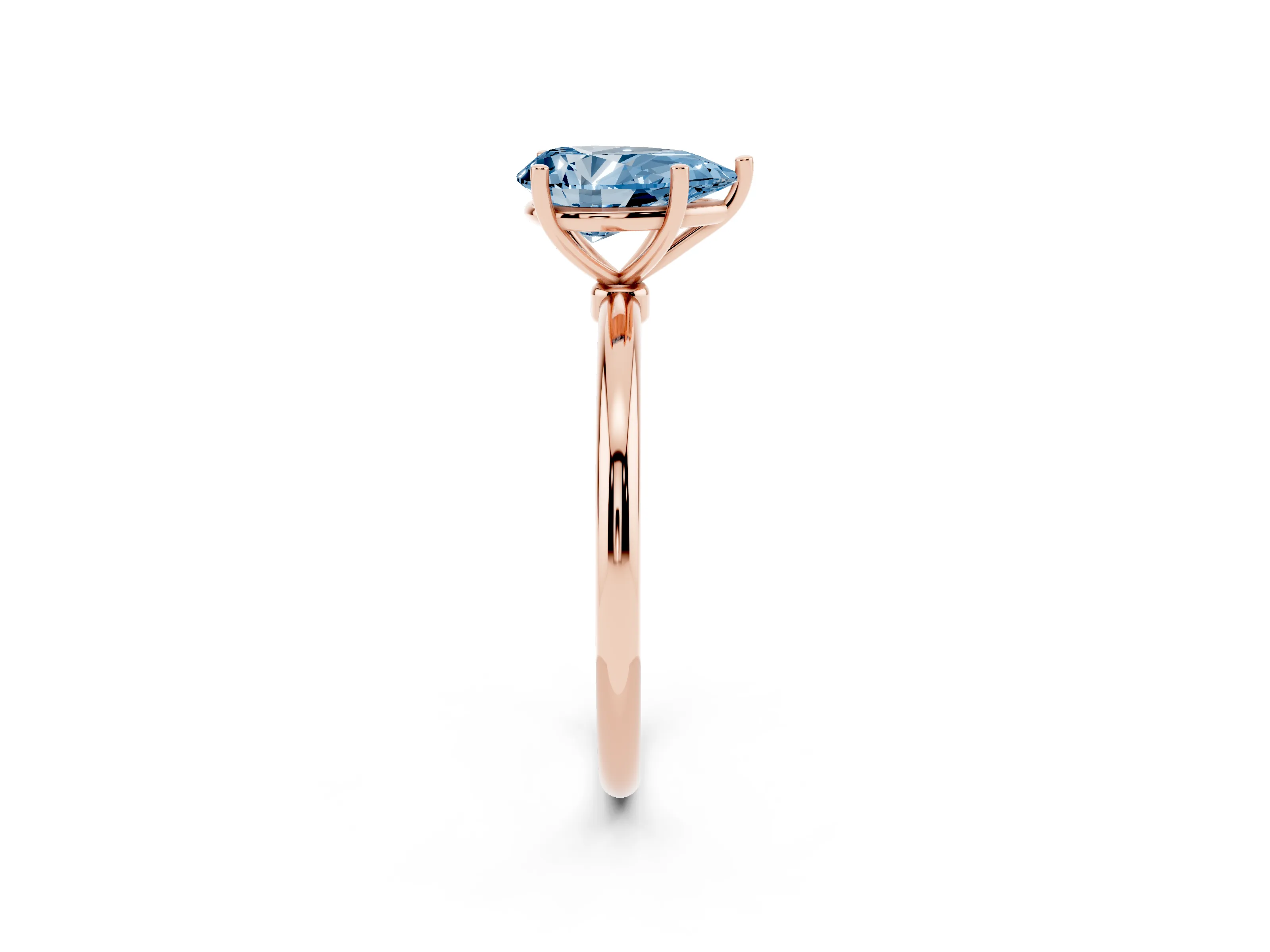 Fancy Blue Pear Cut Diamond Solitaire Engagement Ring Set in Rose gold with Thin Band and Prong Setting