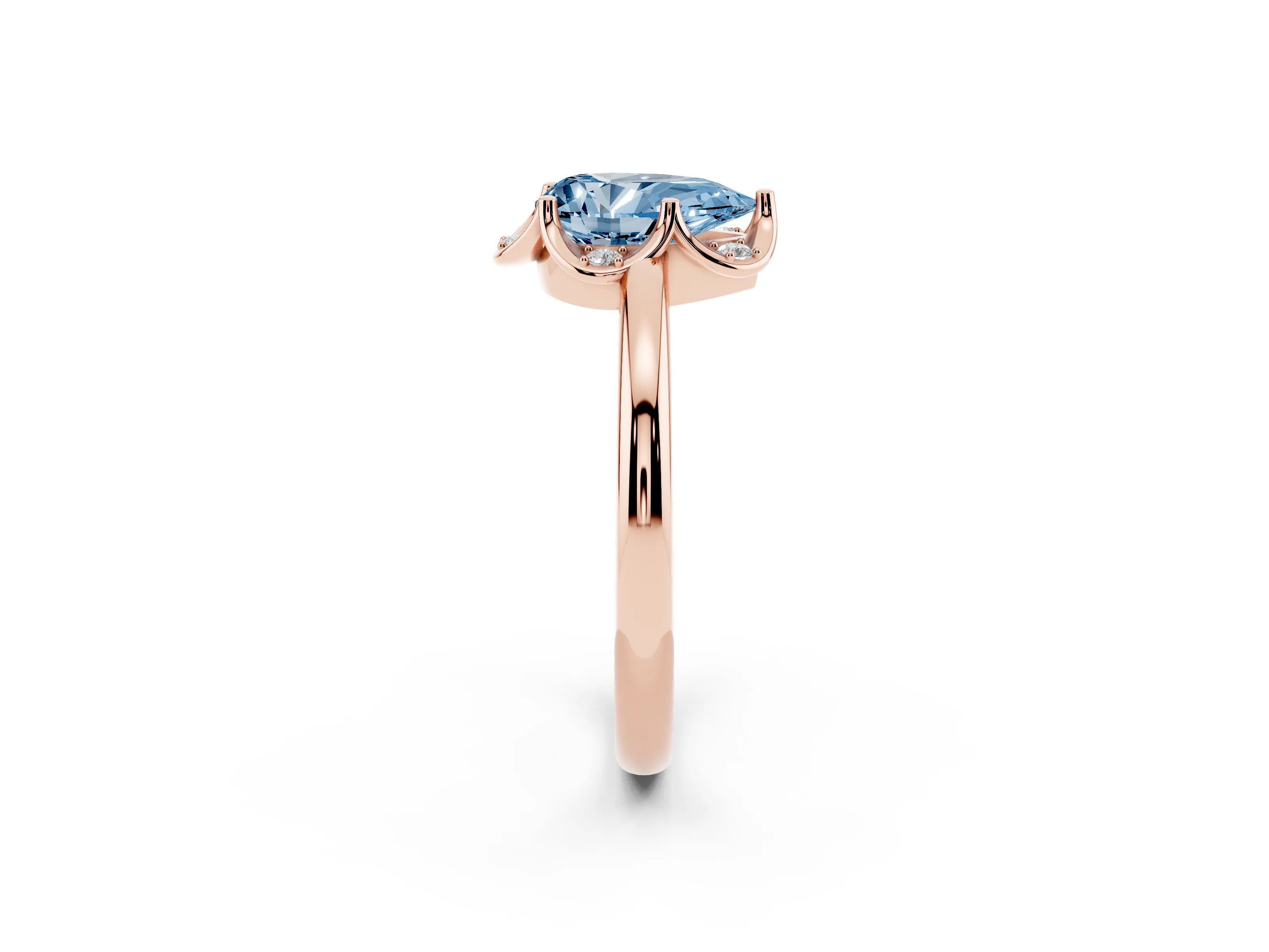 Fancy Blue Pear Cut Diamond Round Cluster Halo Ring Set in Rose gold with Solitaire Band and Prong Setting