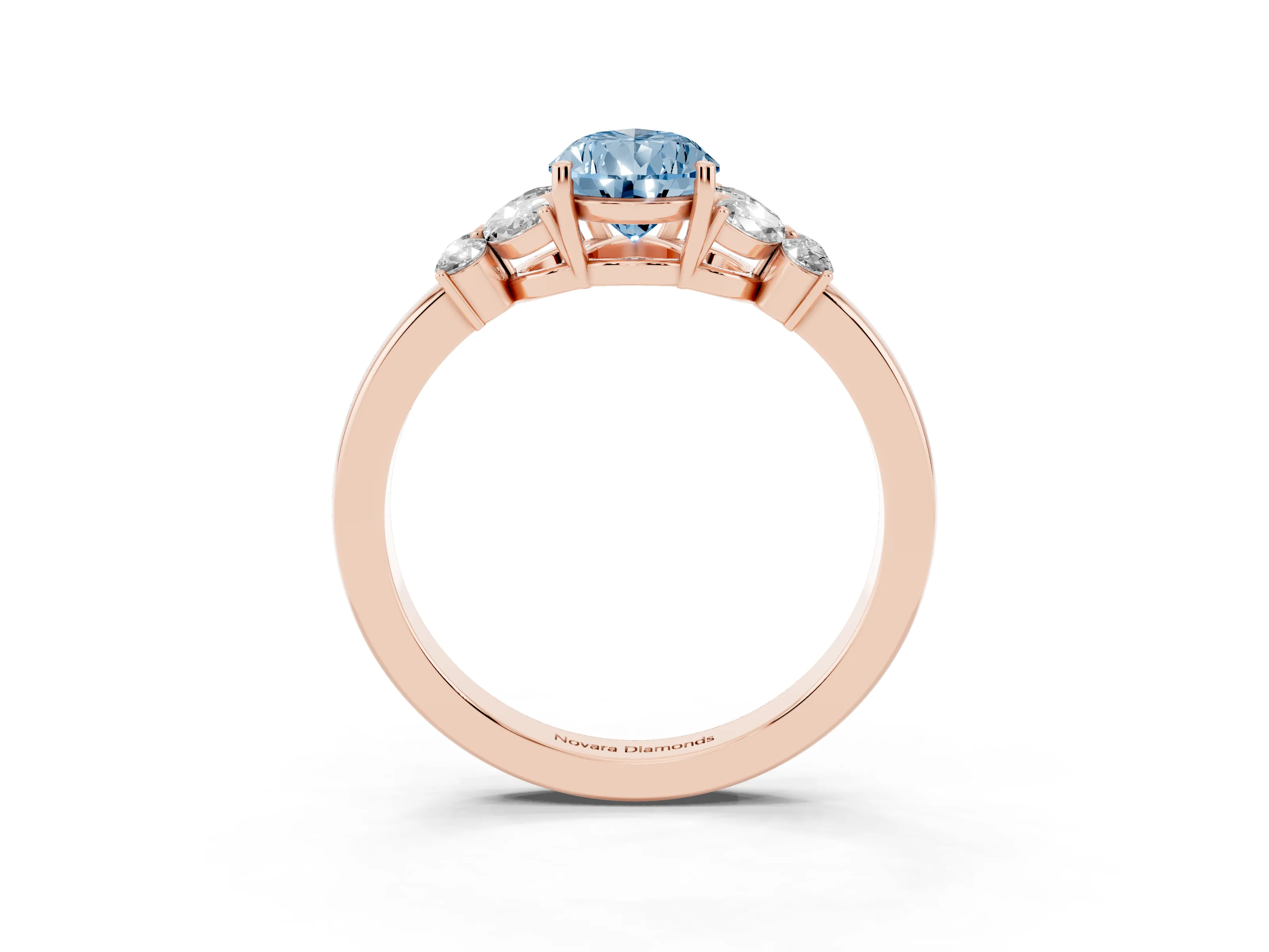 Fancy Blue Pear Cut Diamond Solitaire Floral Ring Set in Rose gold with Marquise Petals and Prong Setting
