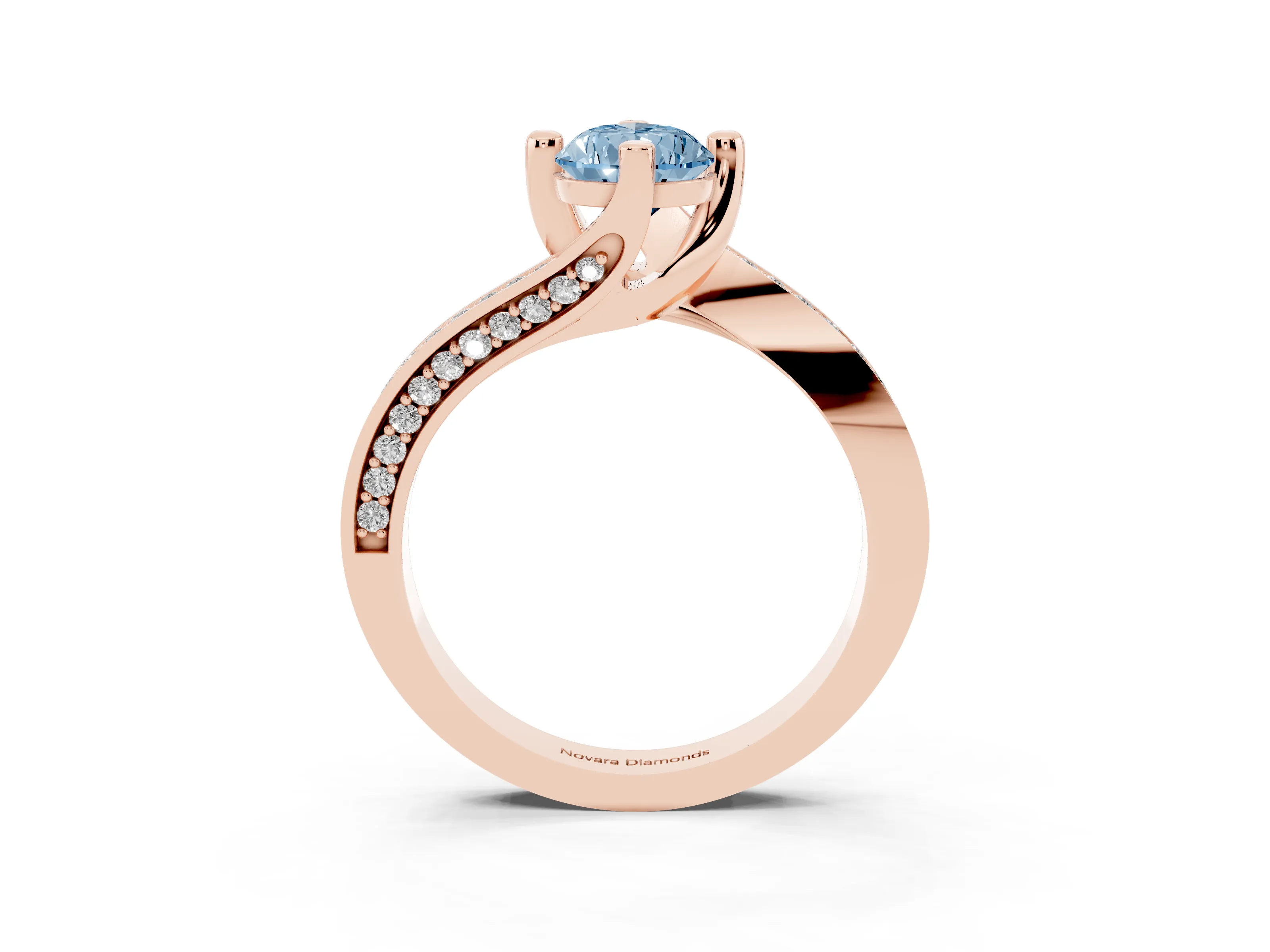 Fancy Blue Pear Cut Diamond Solitaire Ring Set in Rose gold with Intertwined Pavé Twist Band