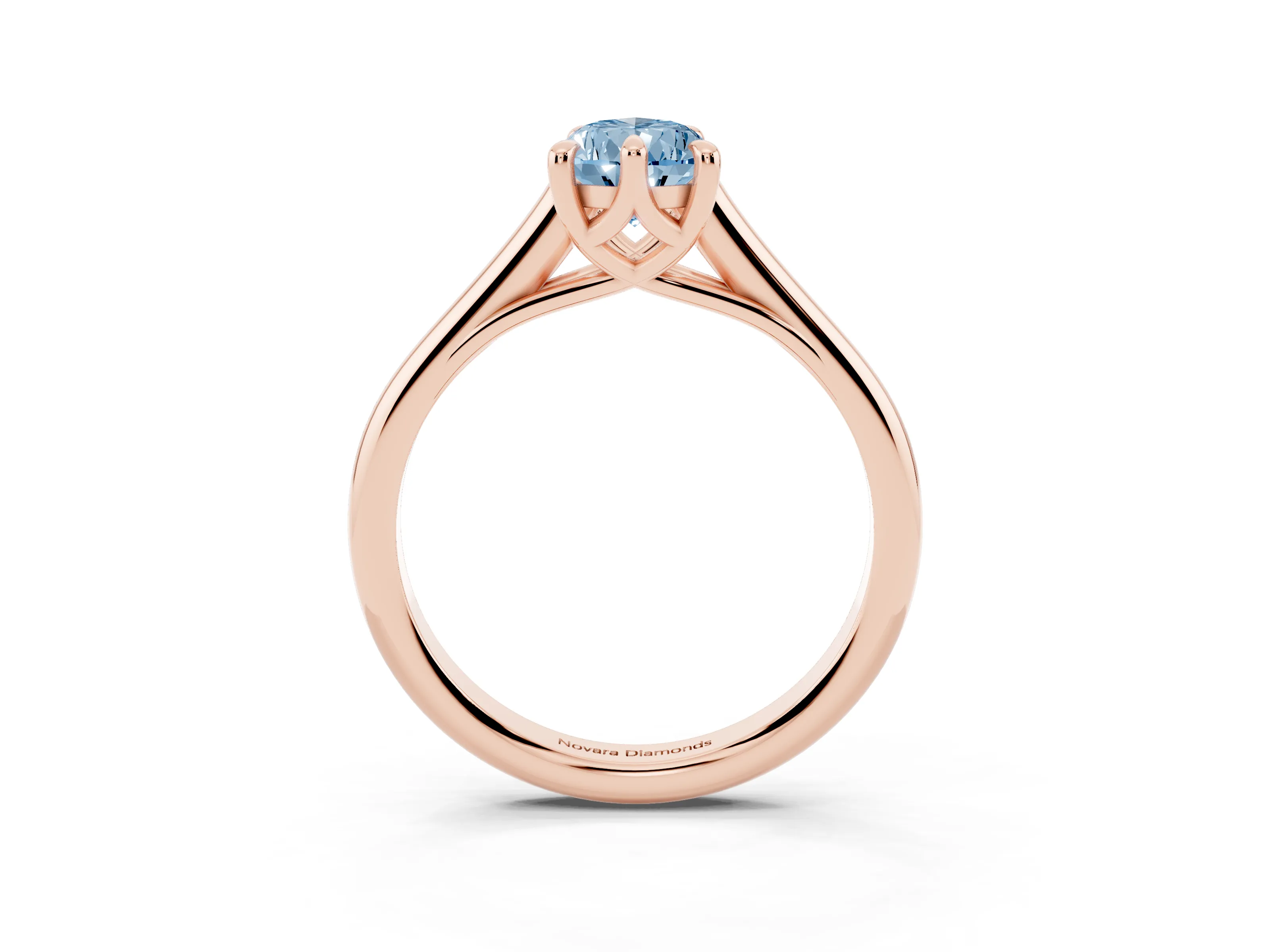 Fancy Blue Pear Cut Diamond Solitaire Engagement Ring Set in Rose gold with Prong Setting and Plain Classic Band