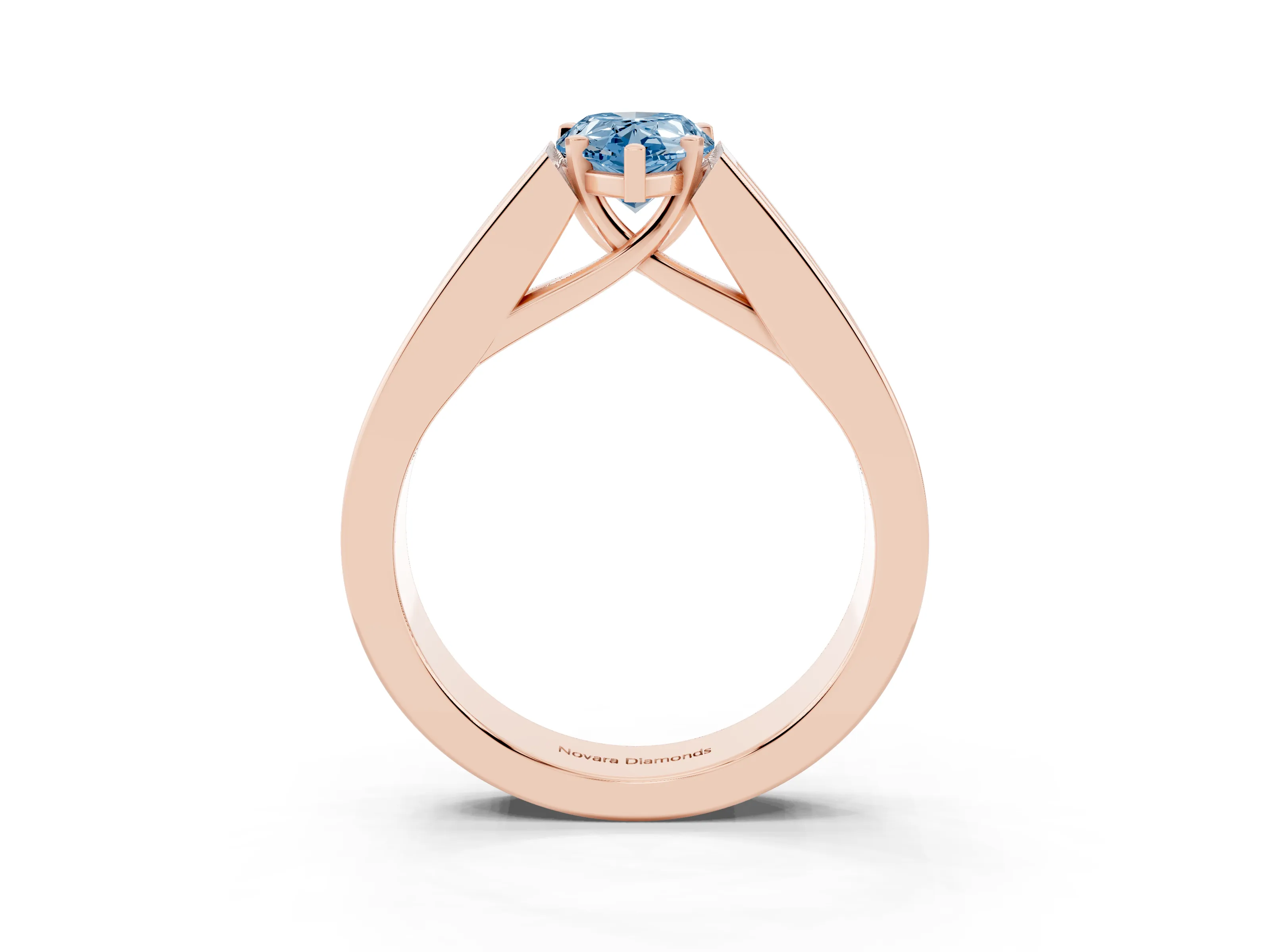 Fancy Blue Pear Cut Diamond Solitaire Ring Set in Rose gold with Channel-Set Accent Stones and Prong Setting