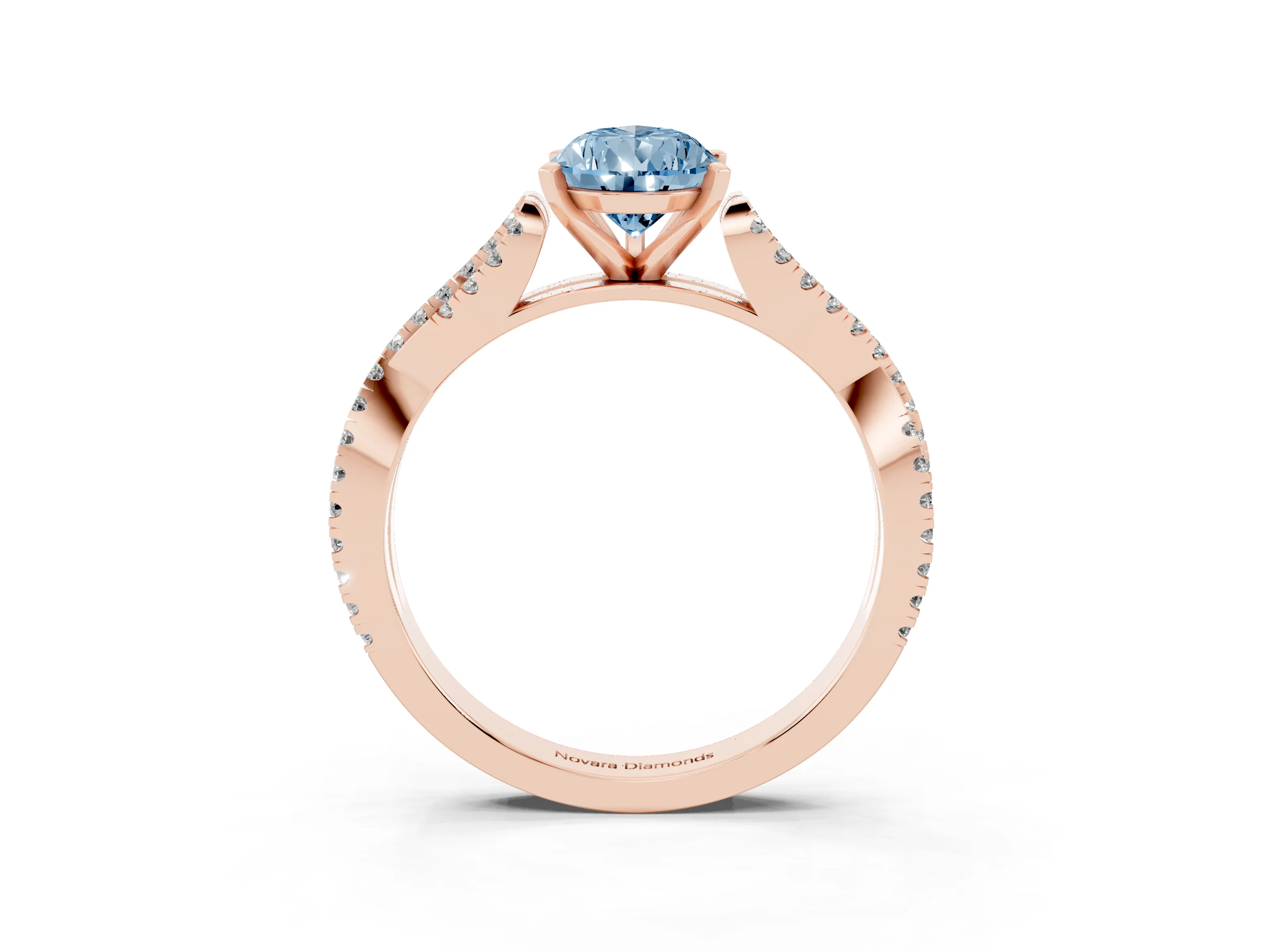 Fancy Blue Pear Cut Diamond Solitaire Engagement Ring Set in Rose gold with Twisted Pavé Band and Prong Setting