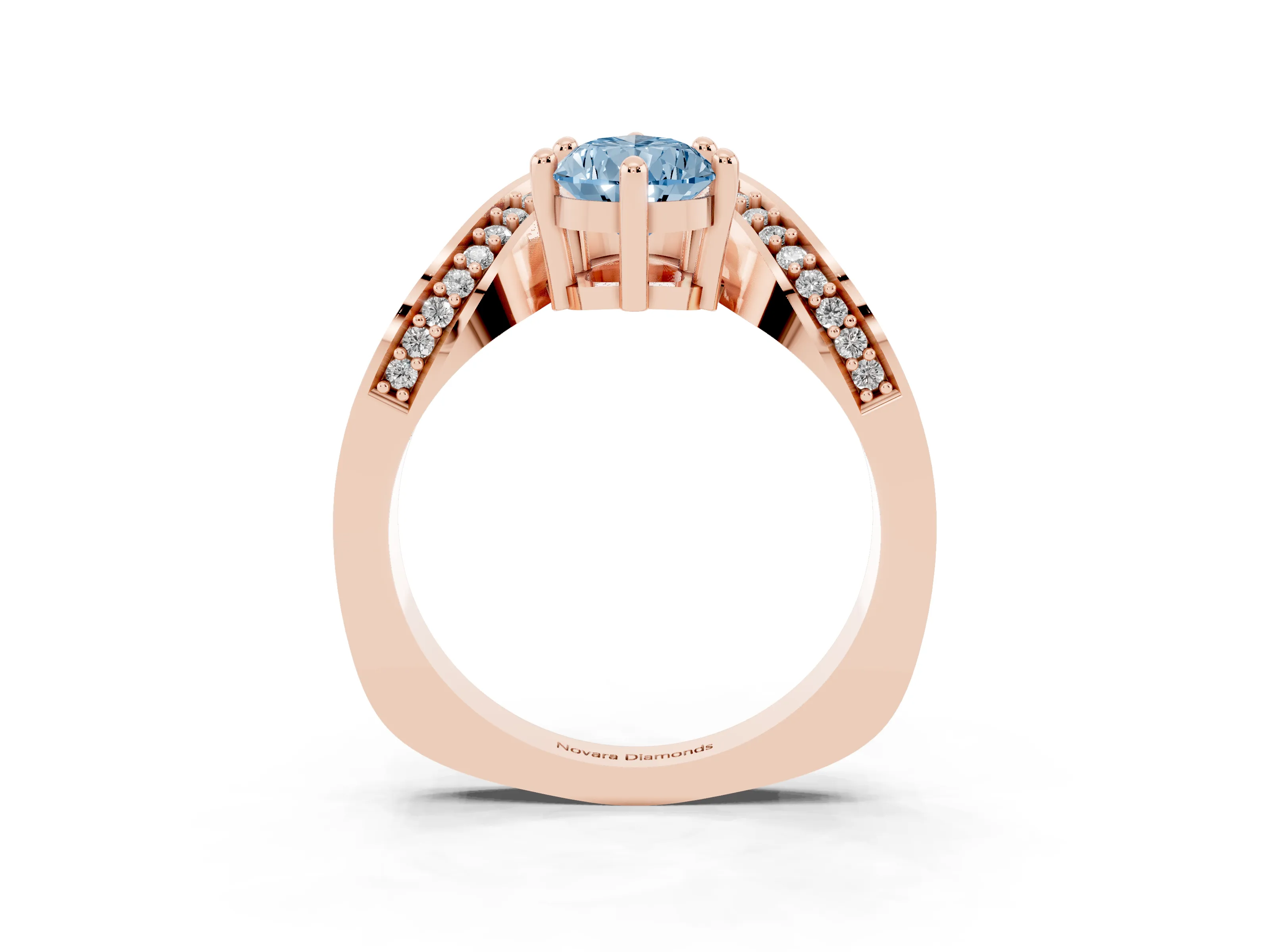 Fancy Blue Pear Cut Diamond Solitaire Engagement Ring Set in Rose gold with Pavé Shoulders