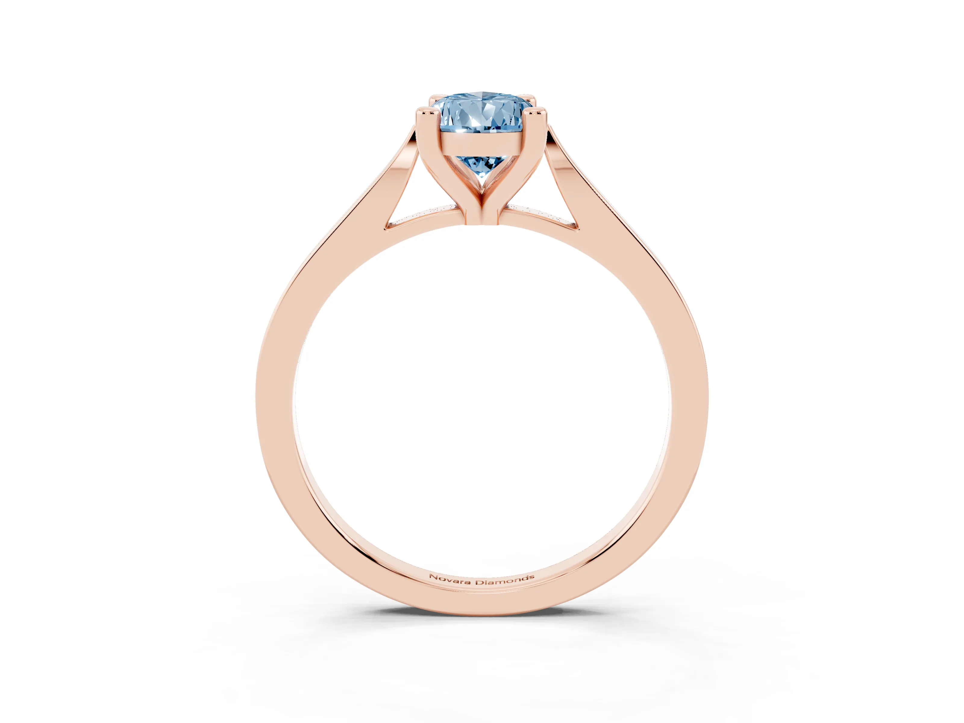 Fancy Blue Pear Cut Diamond Solitaire Ring Set in Rose gold with Prong Setting and Tapered Band