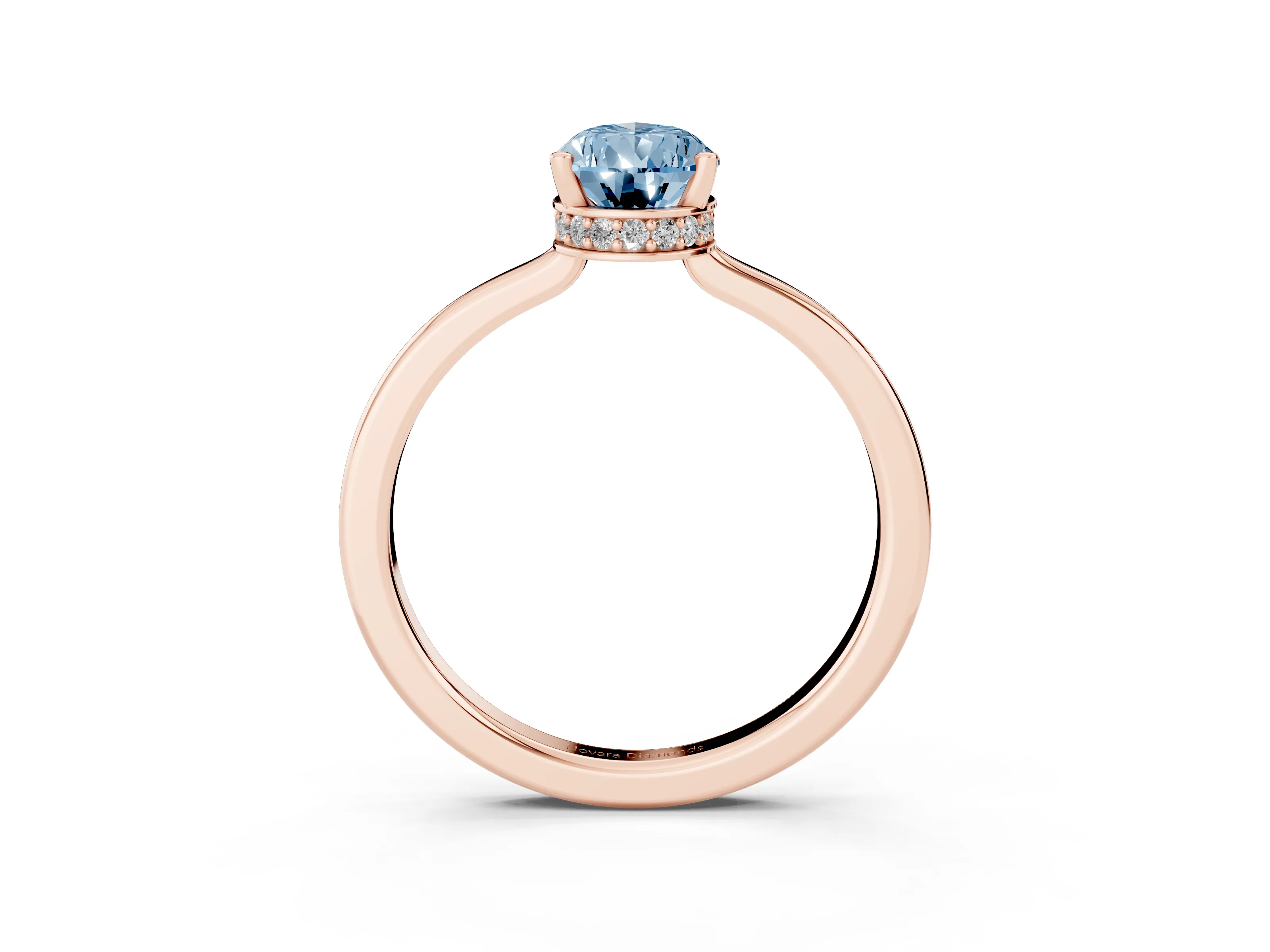 Fancy Blue Pear Cut Diamond Solitaire Engagement Ring Set in Rose gold with Prong Setting on a Plain Band