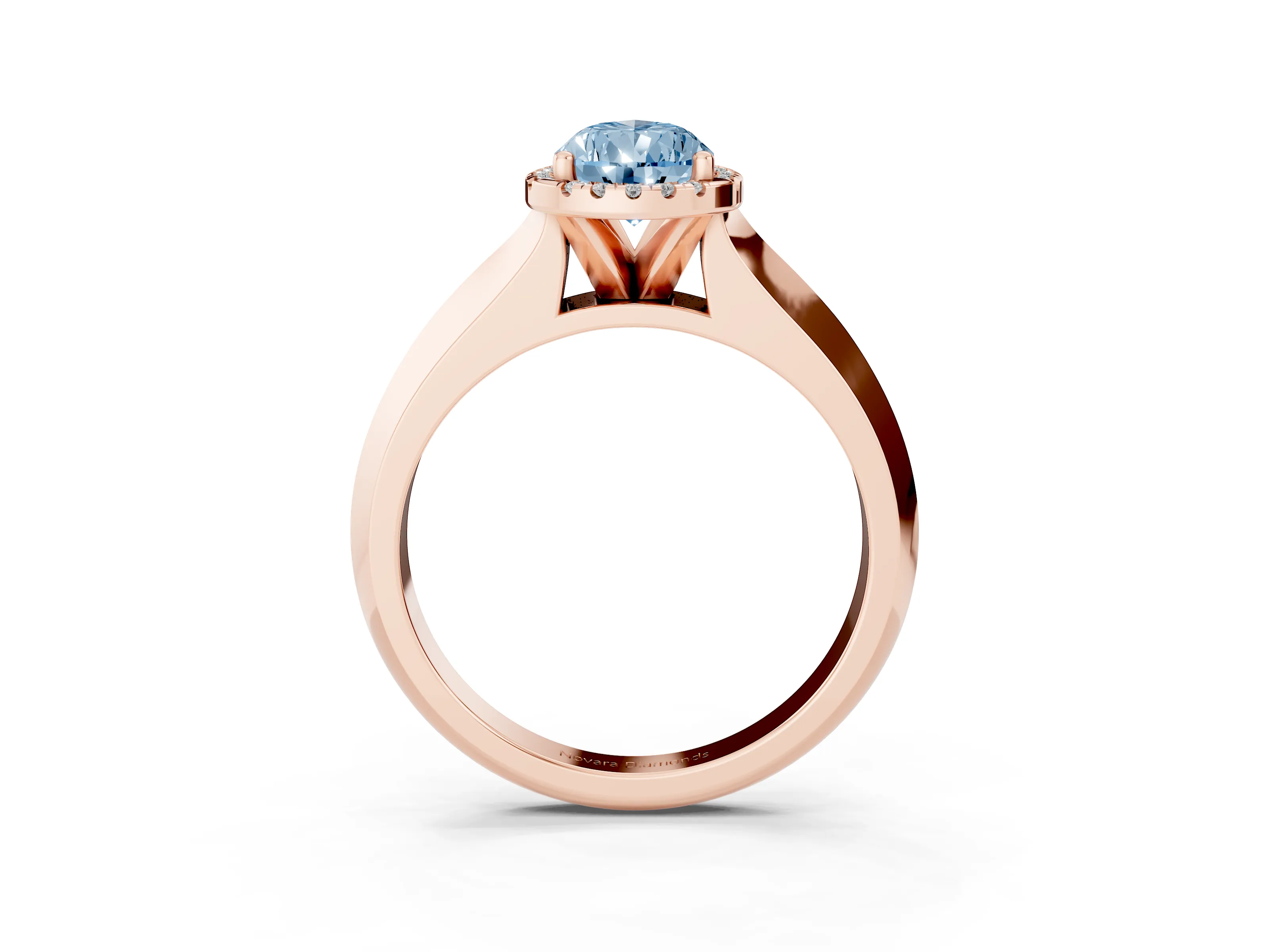 Fancy Blue Pear Cut Diamond Halo Ring Set in Rose gold with Cathedral Band and Prong Setting