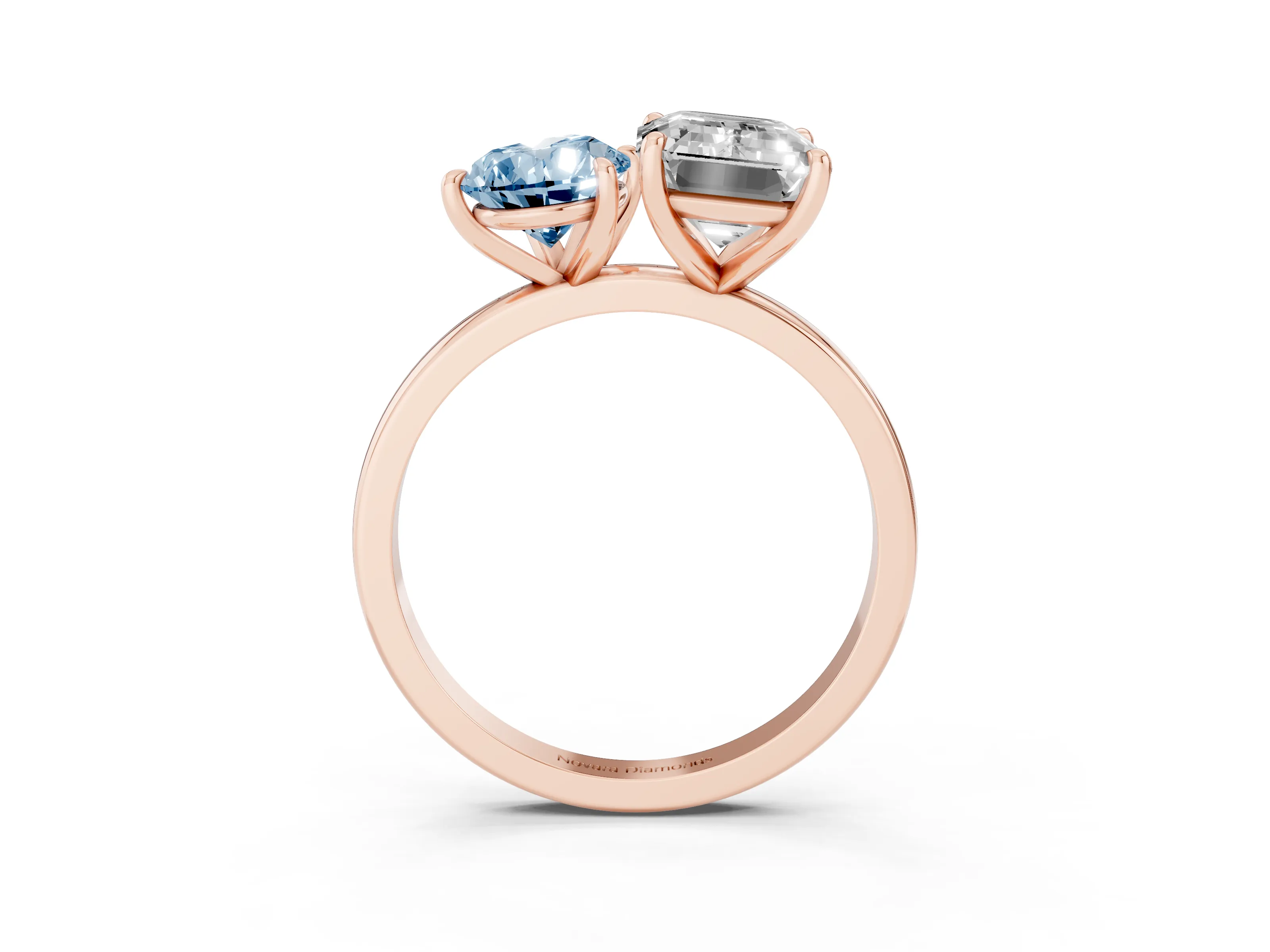 Fancy Blue Pear Cut and Emerald Cut Toi Moi Ring Set in Rose gold with Prong Setting