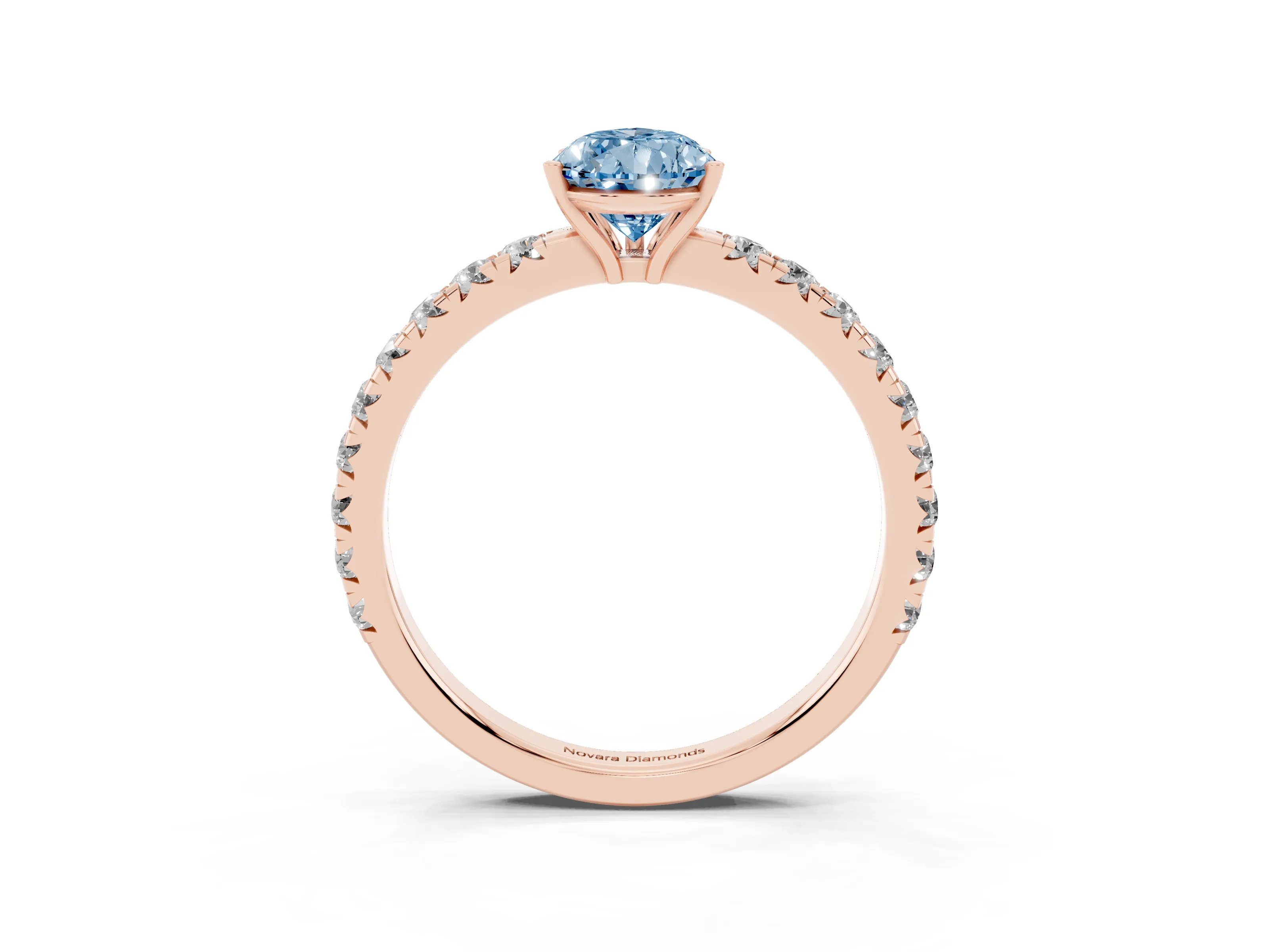 Fancy Blue Pear Cut Diamond Pavé Solitaire Engagement Ring Set in Rose gold with Prong Setting