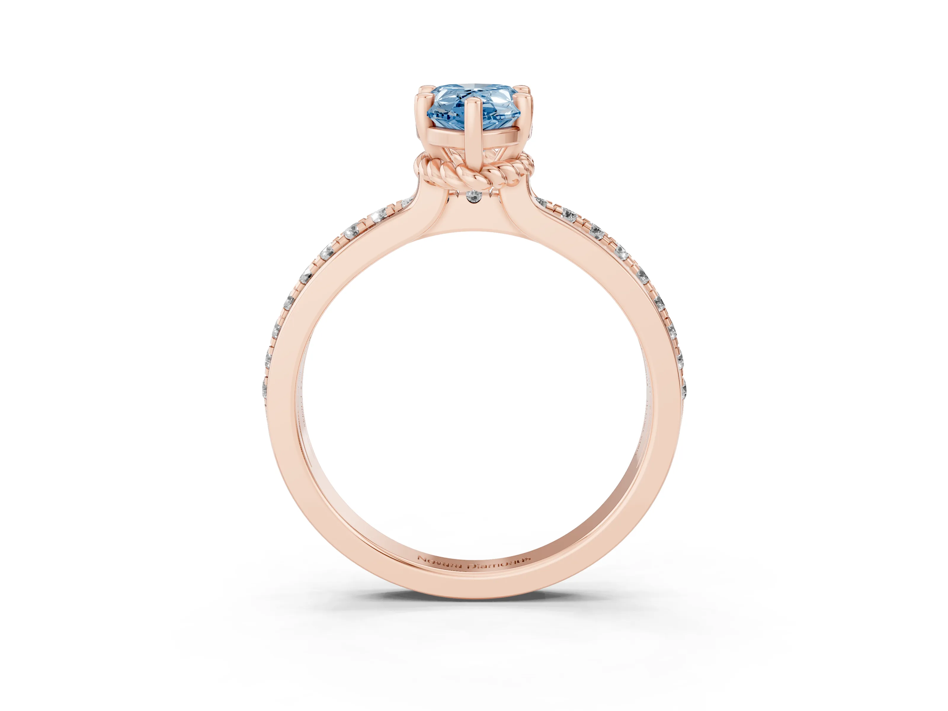 Fancy Blue Pear Cut Diamond Solitaire Ring Set in Rose gold with Channel Set Band and Prong Setting