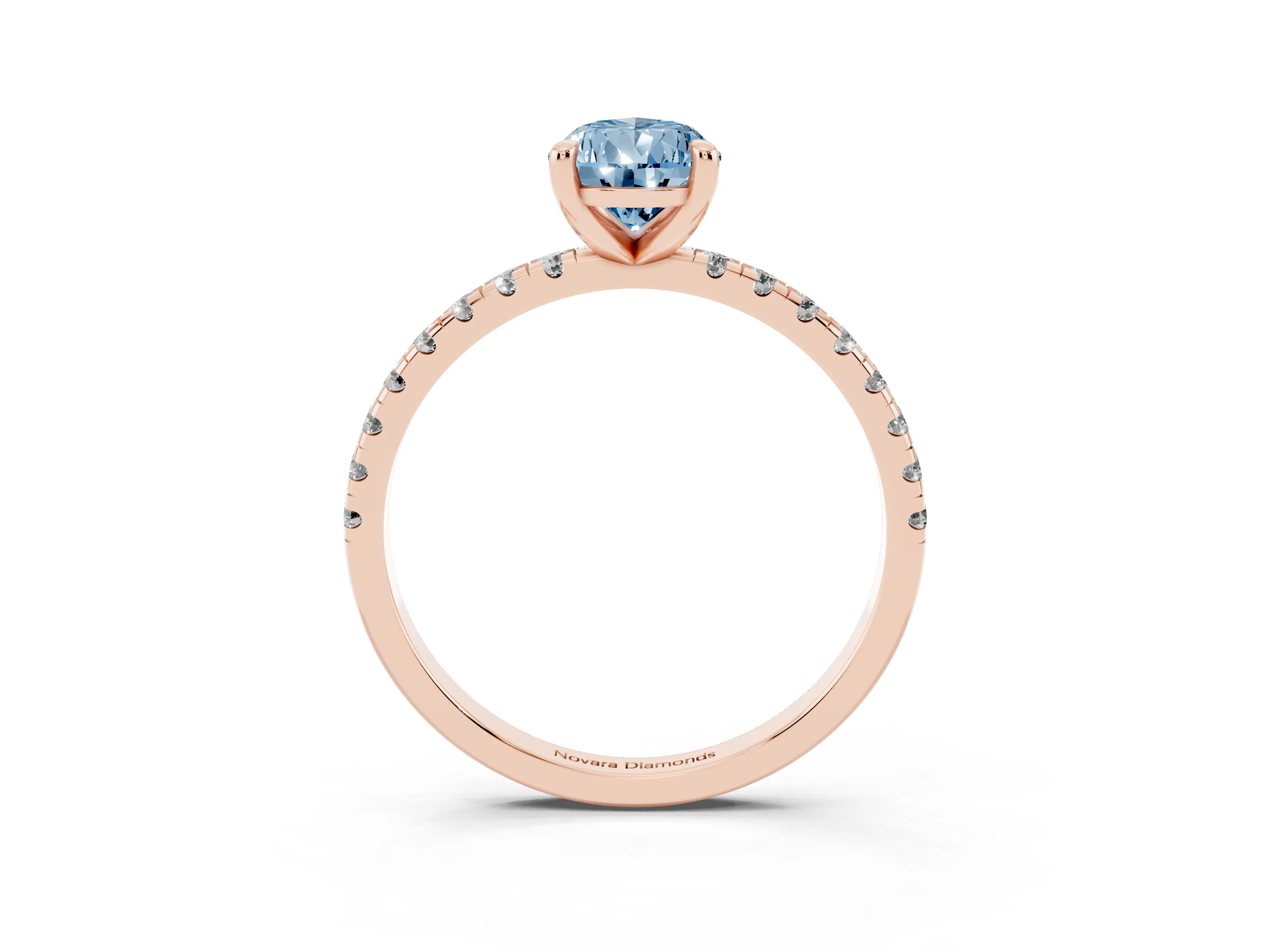 Fancy Blue Pear Cut Diamond Brilliant Solitaire Ring Set in Rose gold with Pavé Band and Prong Setting