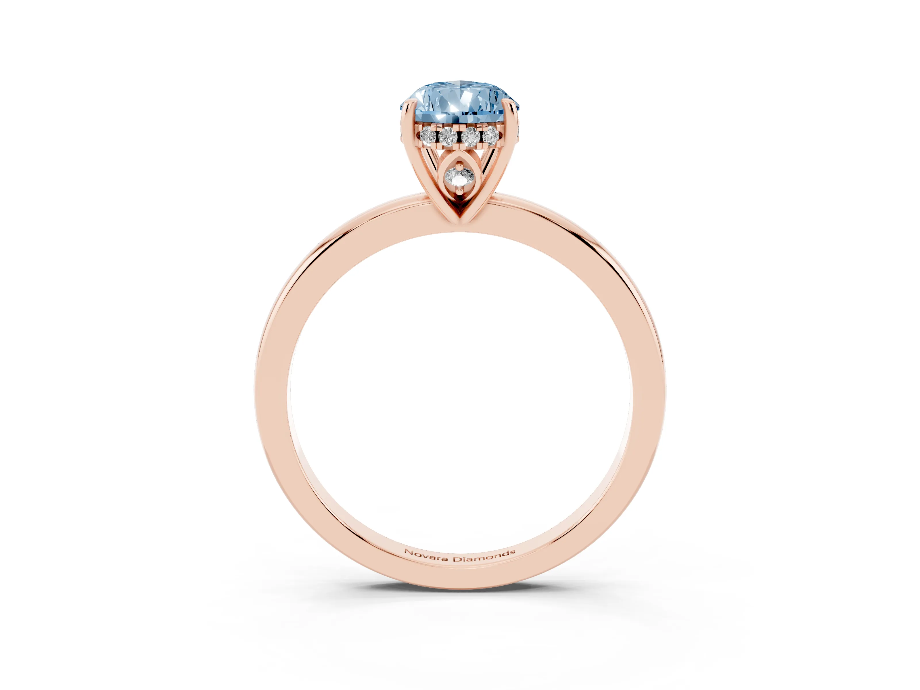 Fancy Blue Pear Cut Diamond Solitaire Ring Set in Rose gold with Plain Band and Prong Setting