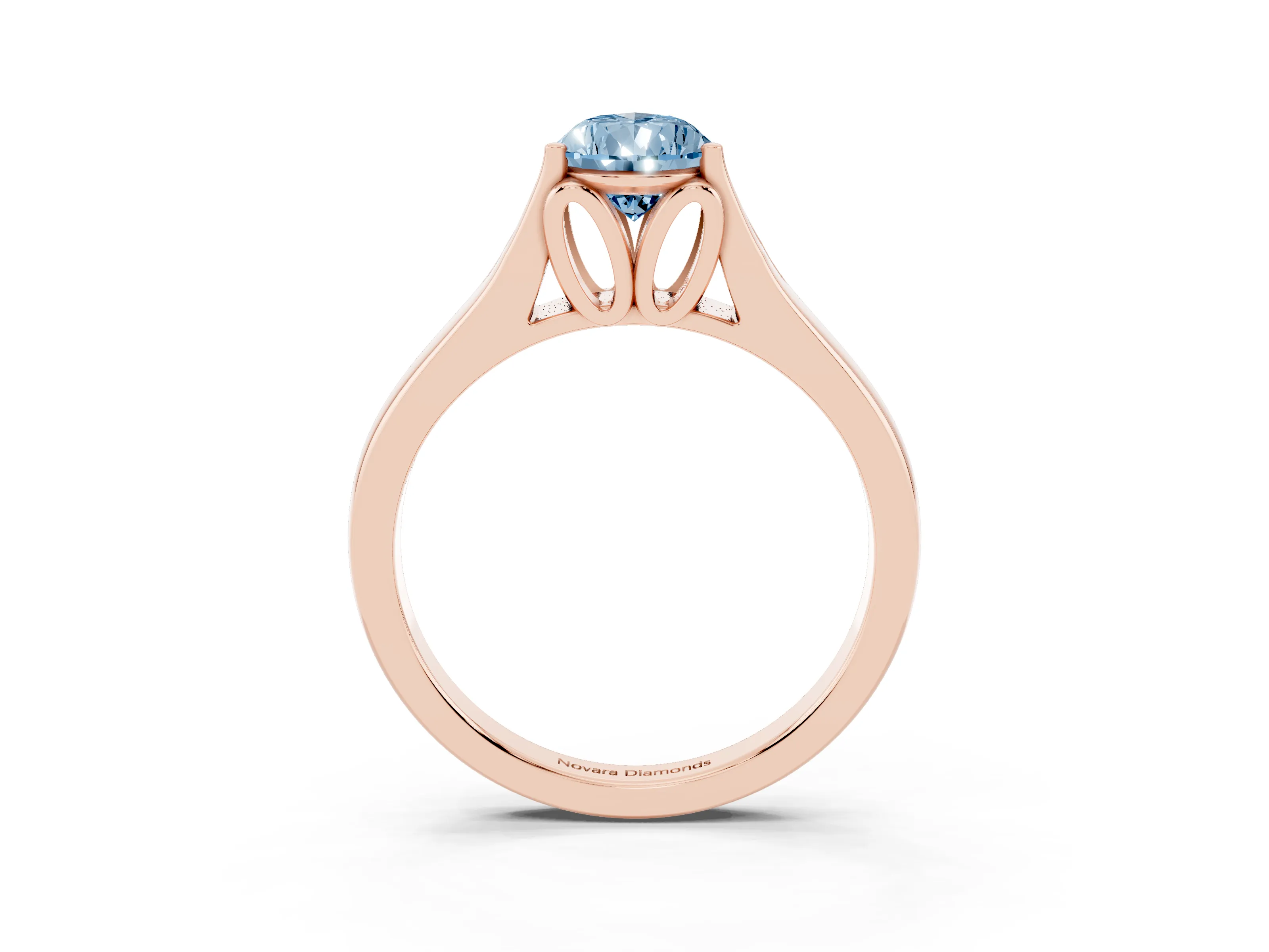 Fancy Blue Pear Cut Diamond Solitaire Ring Set in Rose gold with Arched Cathedral Band and Prong Setting