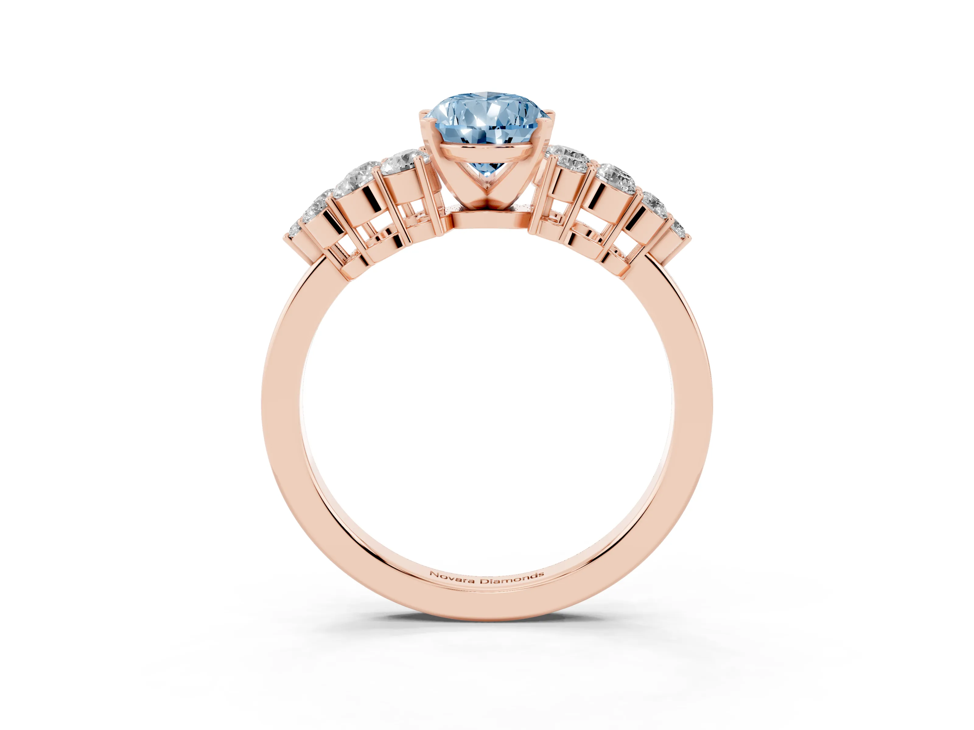 Fancy Blue Pear Cut Diamond Cluster Engagement Ring Set in Rose gold with Pavé Band and Prong Setting