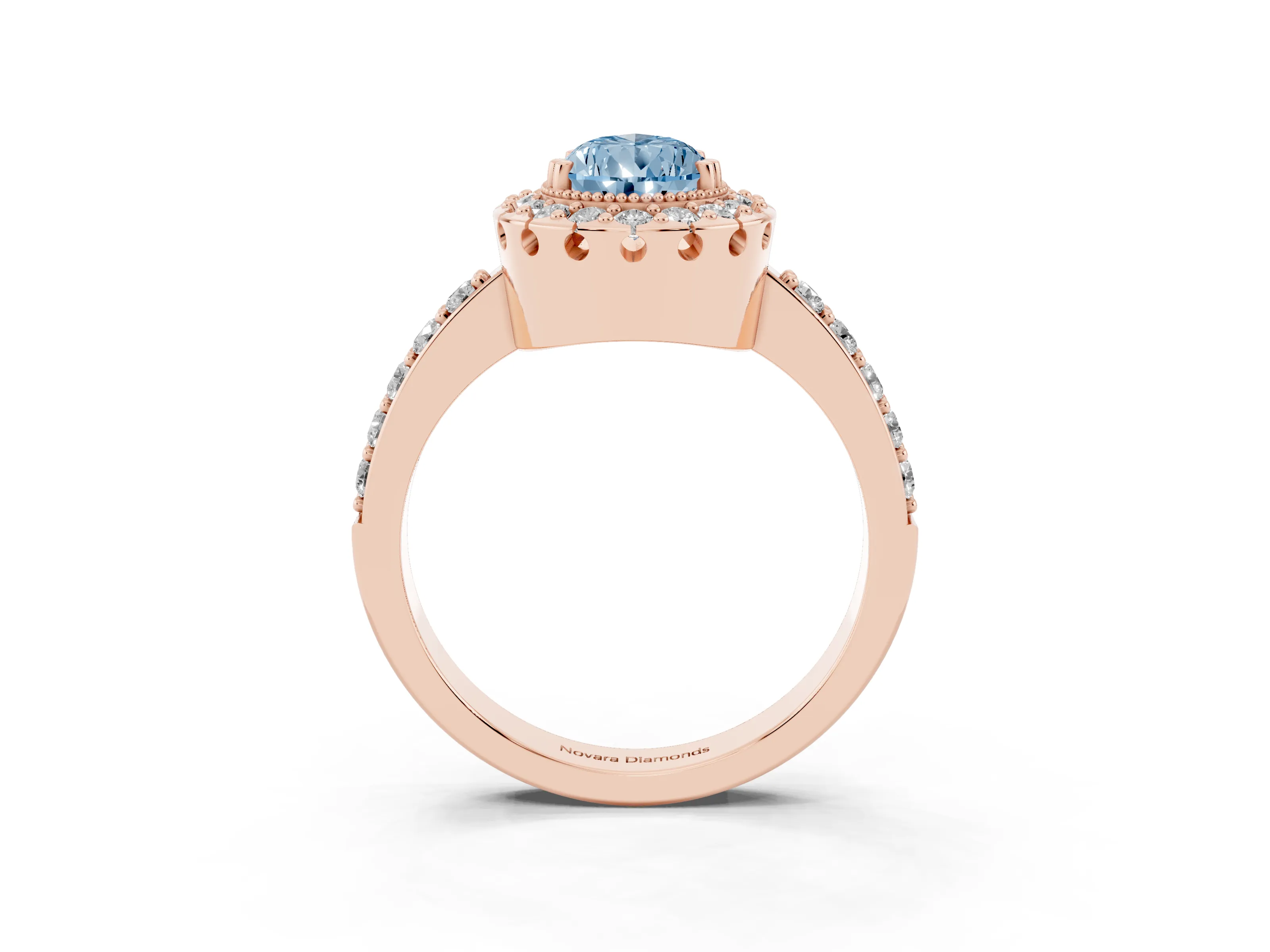 Fancy Blue Pear Cut Diamond Halo Ring Set in Rose gold with Pavé Shank and Prong Setting
