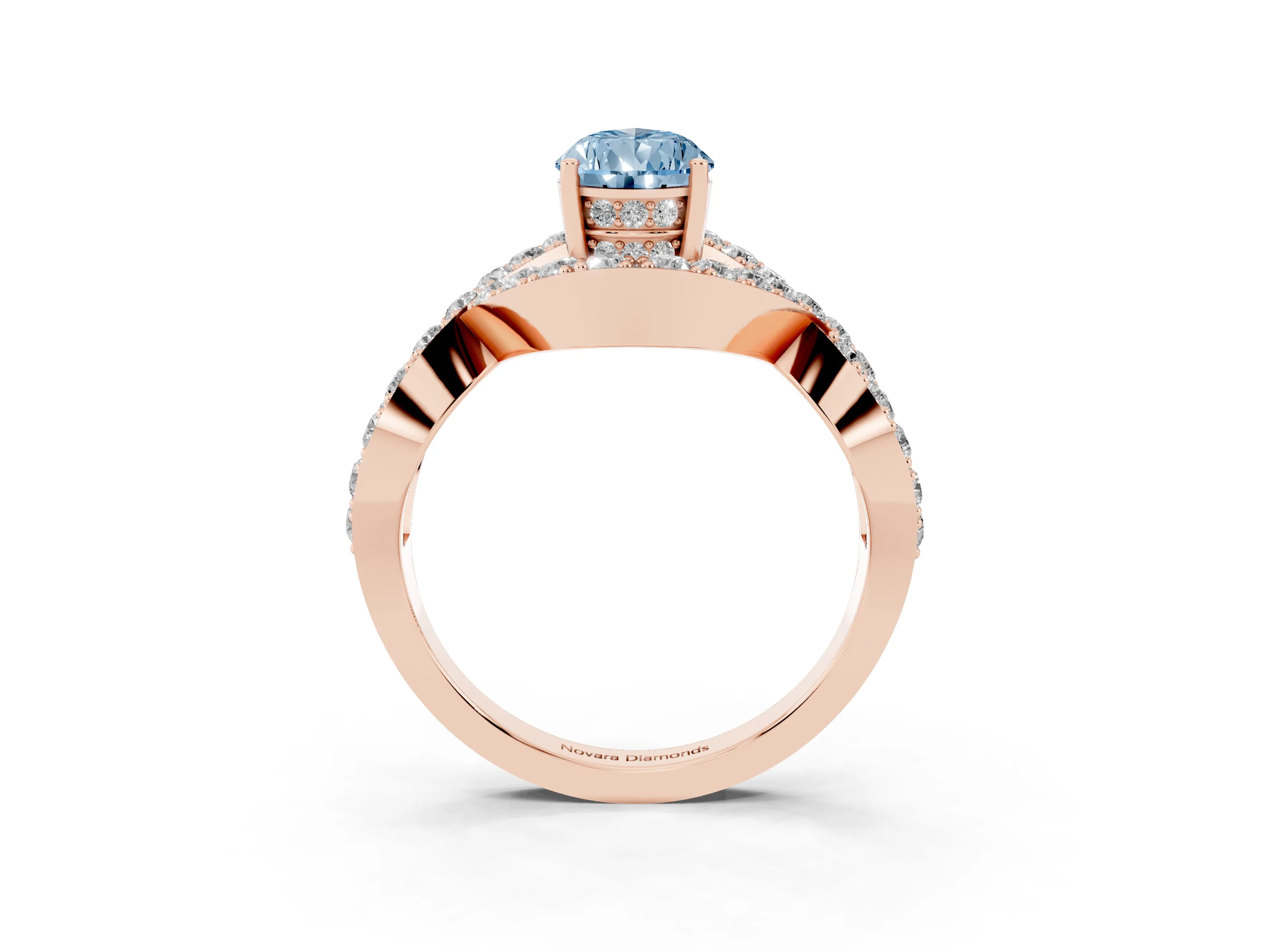 Fancy Blue Pear Cut Diamond Solitaire Twist Band Pavé Engagement Ring Set in Rose gold