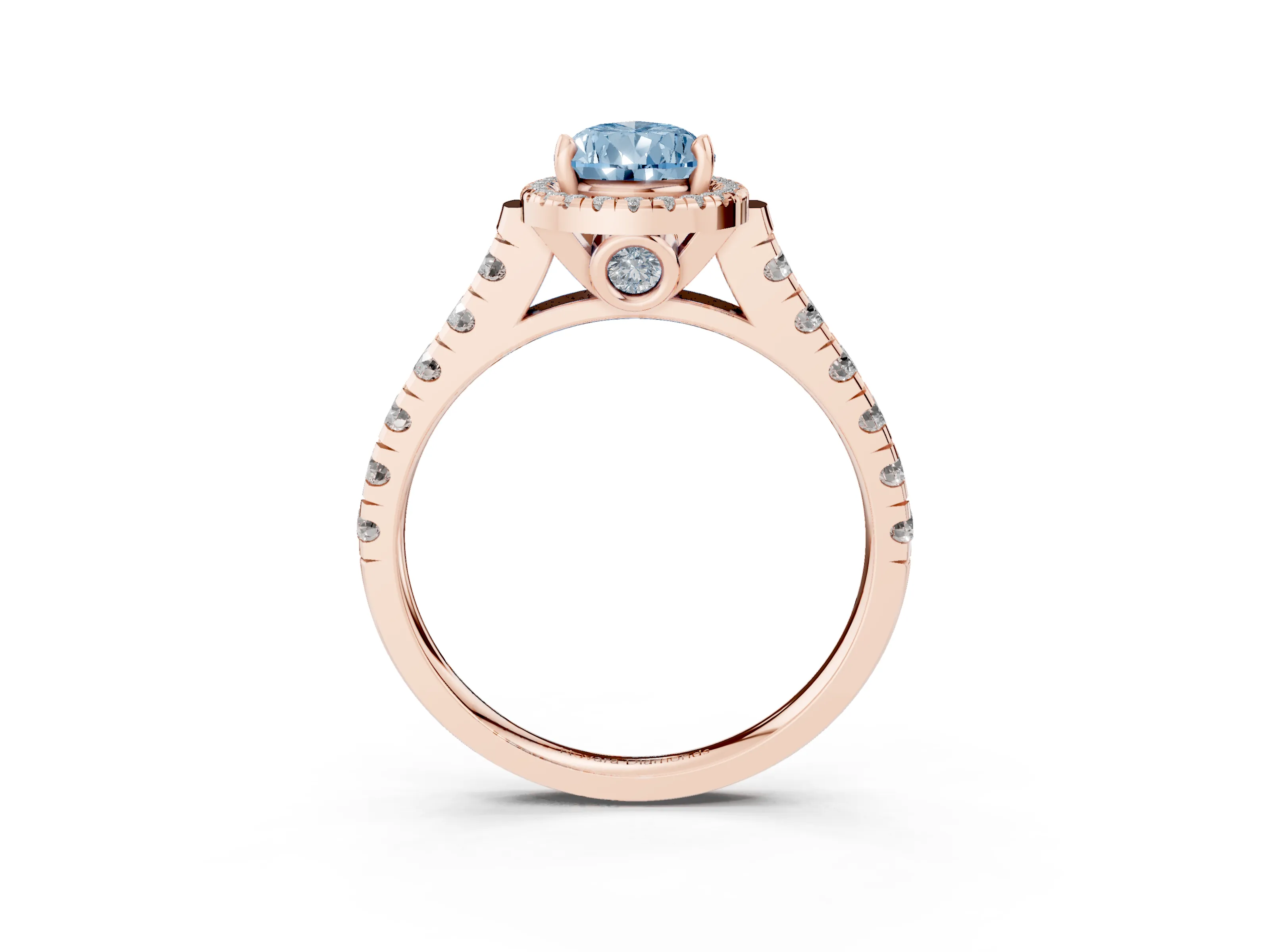 Fancy Blue Pear Cut Diamond Halo Engagement Ring Set in Rose gold with Pavé Band and Prong-Set Center