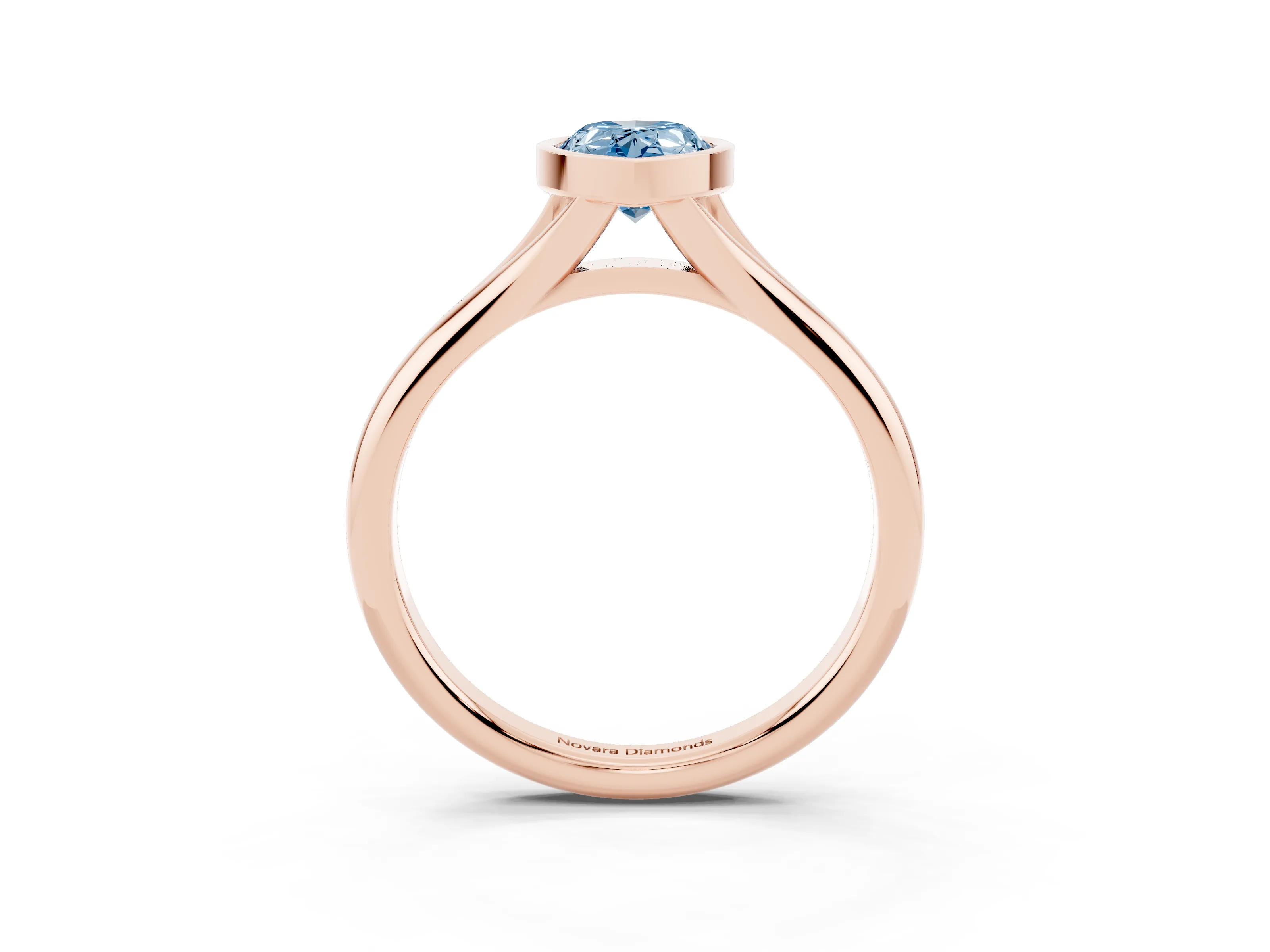 Fancy Blue Bezel Set Pear Cut Diamond Solitaire Ring Set in Rose gold with Smooth Band