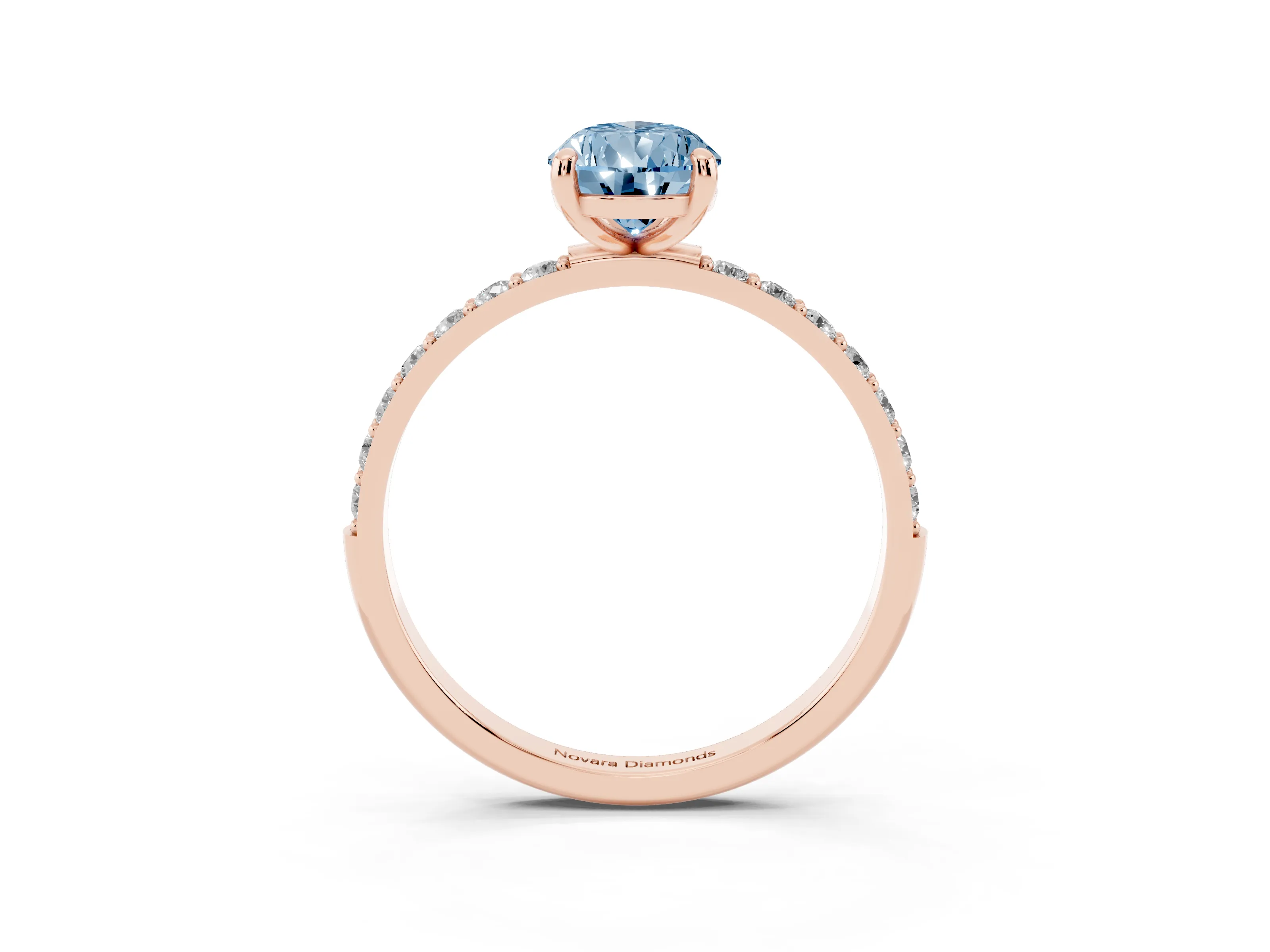 Fancy Blue Pear Cut Diamond Solitaire Ring Set in Rose gold with Round Pavé Band and Prong Setting