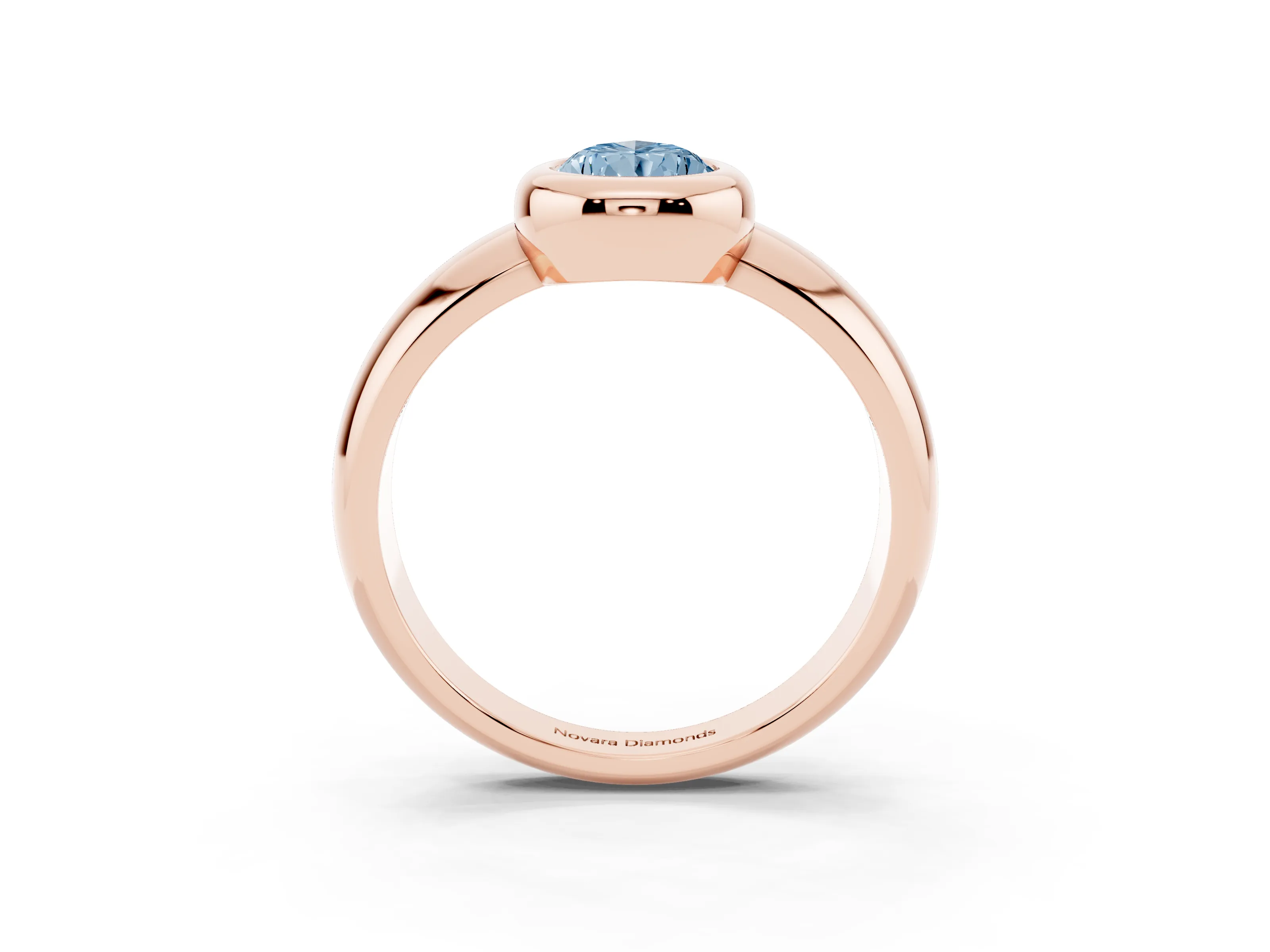 Fancy Blue Bezel Set Pear Cut Diamond Solitaire Ring Set in Rose gold with Wide Band