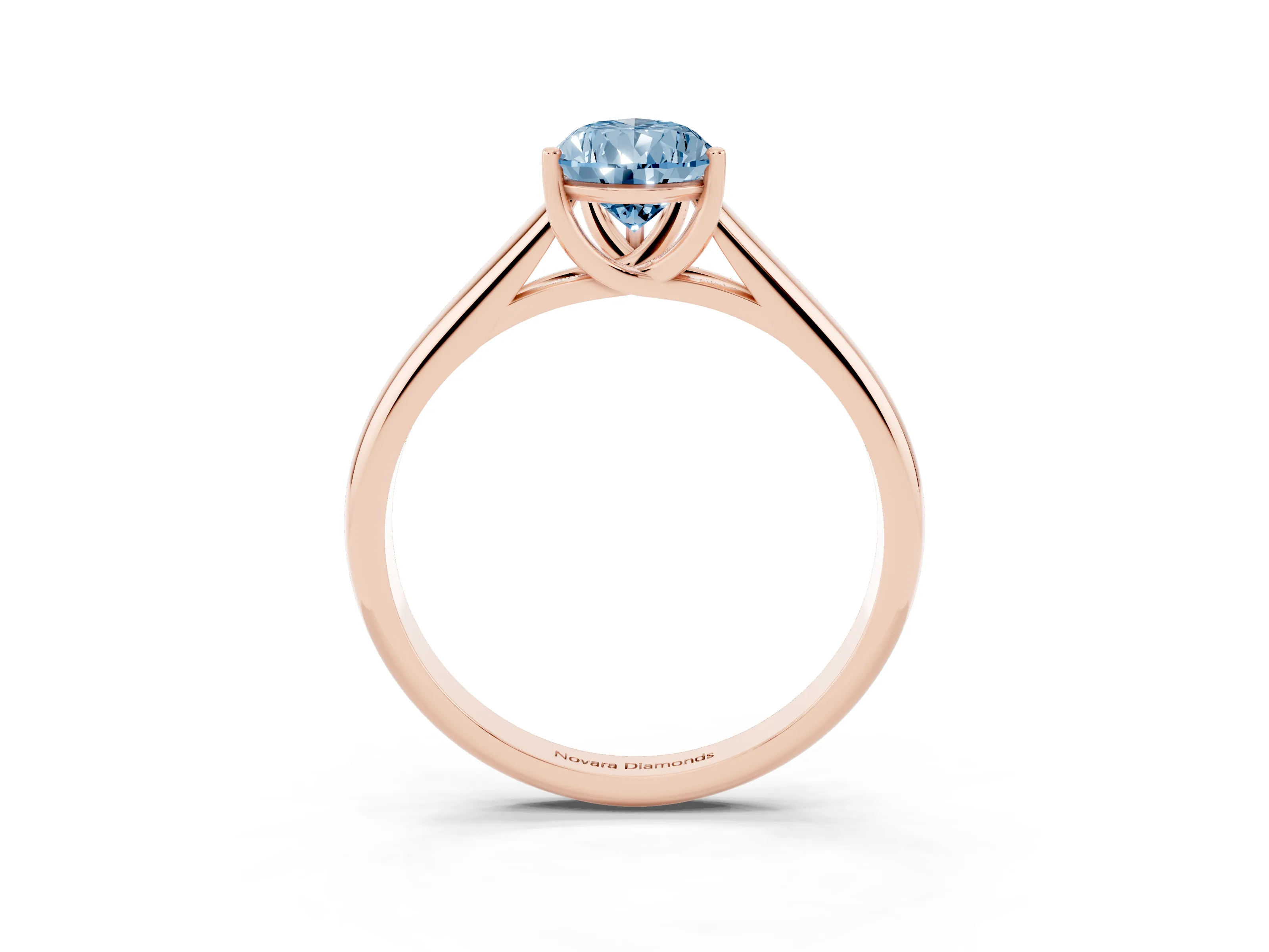 Fancy Blue Pear Cut Diamond Solitaire Engagement Ring Set in Rose gold with Subtly Tapered Band and Prong Setting