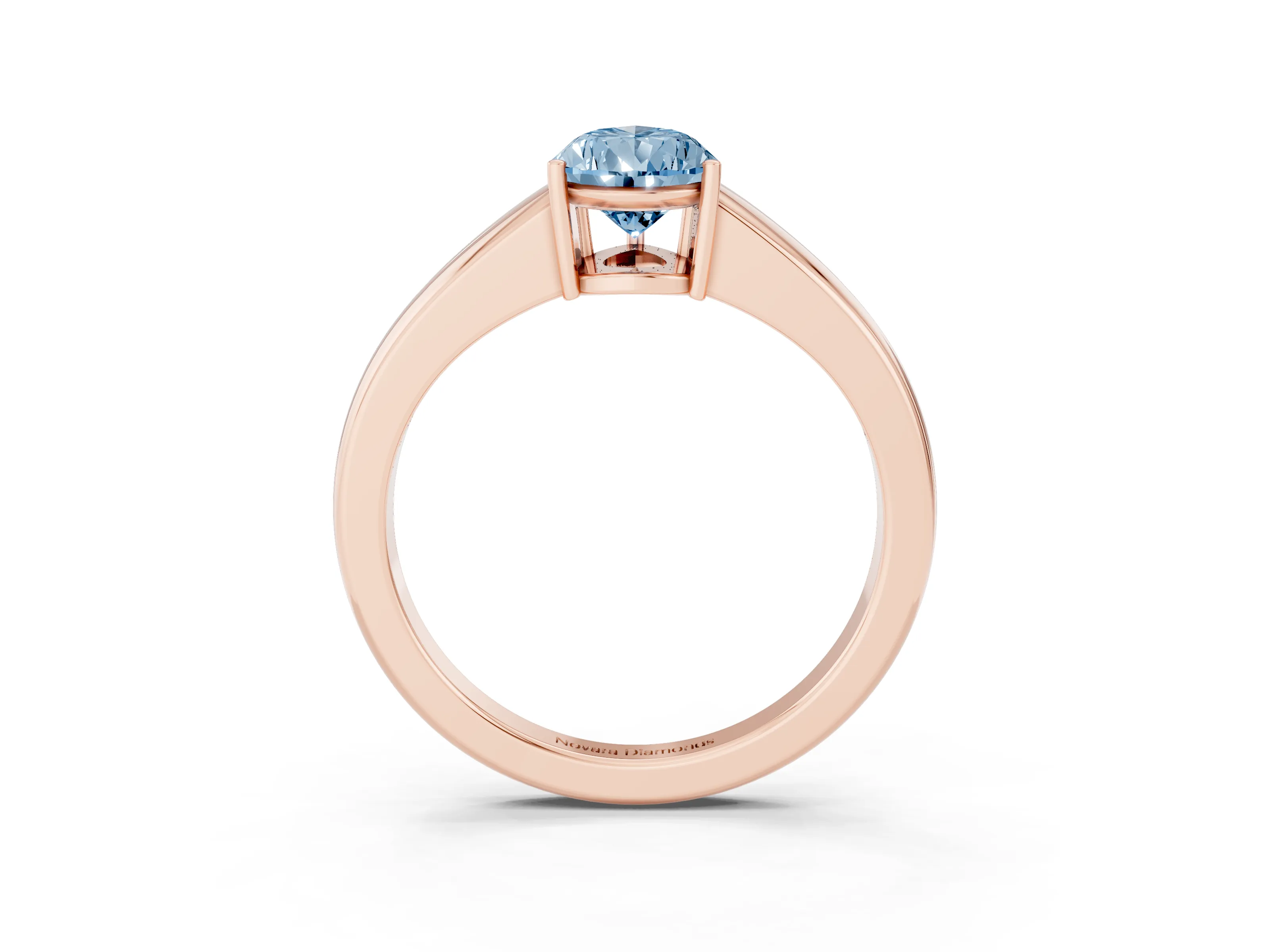 Fancy Blue Pear Cut Diamond Solitaire Ring Set in Rose gold with Tapered Band and Prong Setting