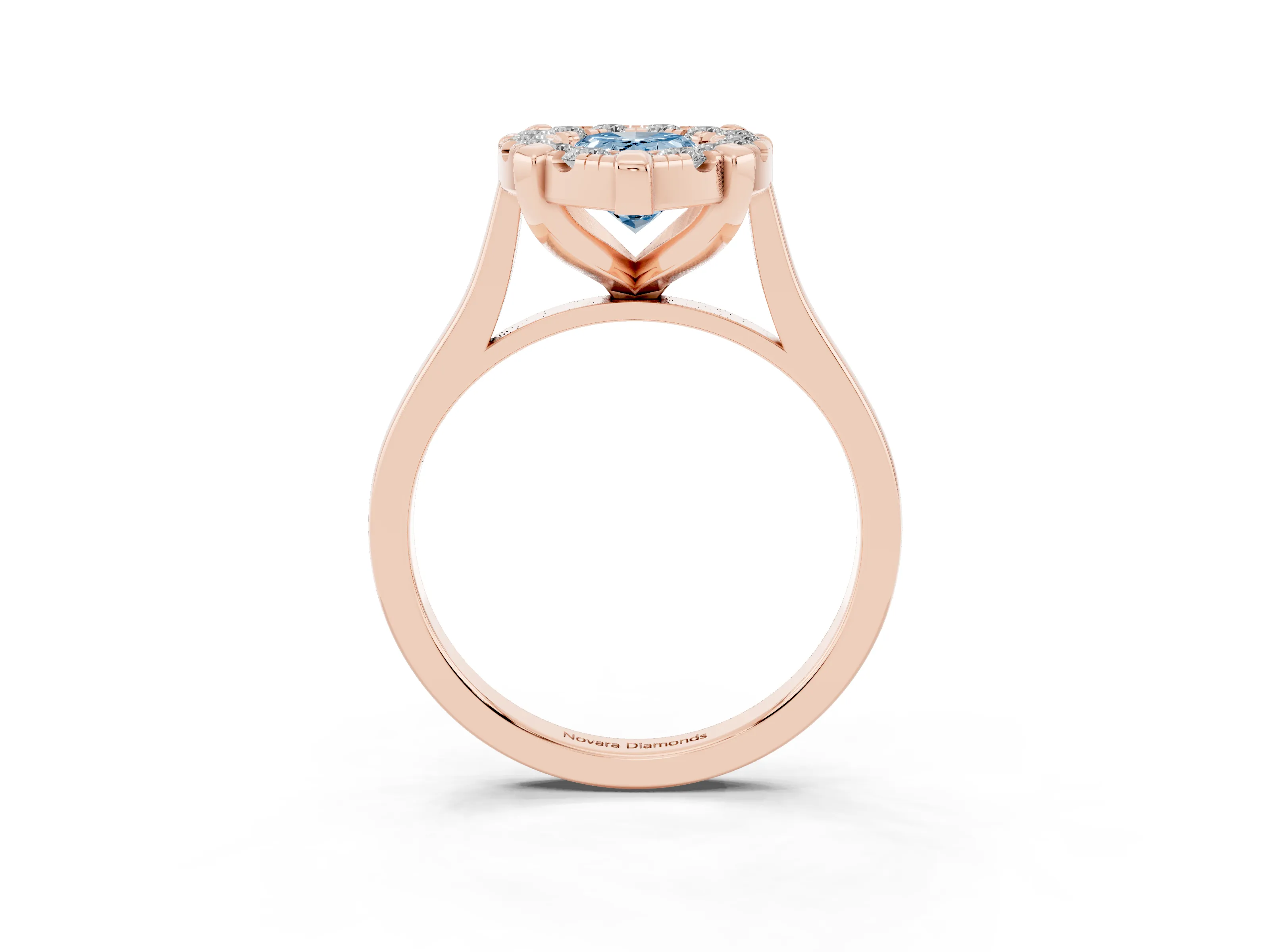 Fancy Blue Pear Cut Diamond Cluster Halo Solitaire Ring Set in Rose gold with Prong Setting