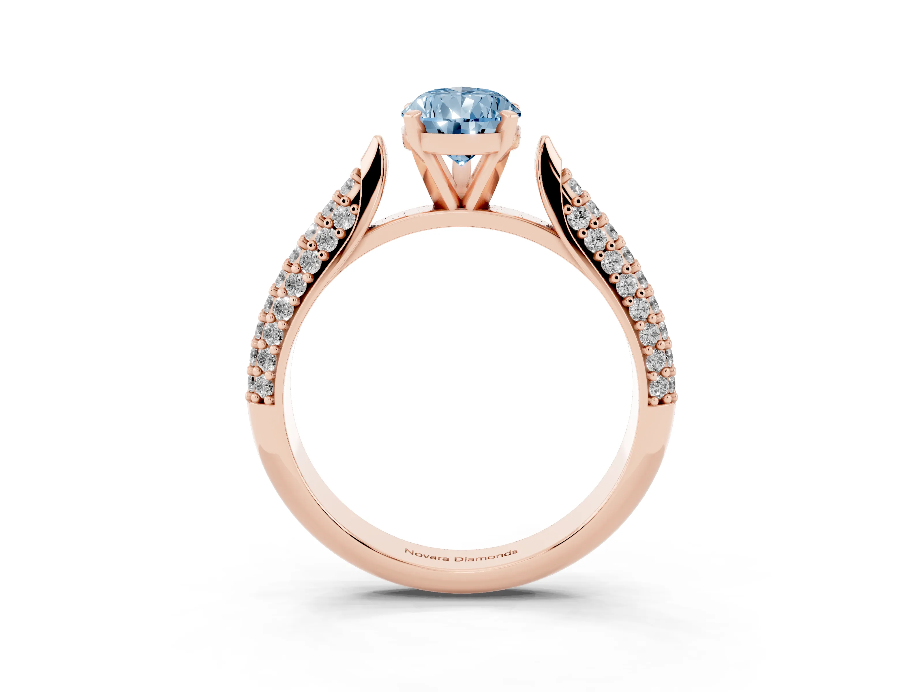 Fancy Blue Pear Cut Diamond Solitaire Engagement Ring Set in Rose gold with Multi-Row Round Pavé Band and Prong Setting