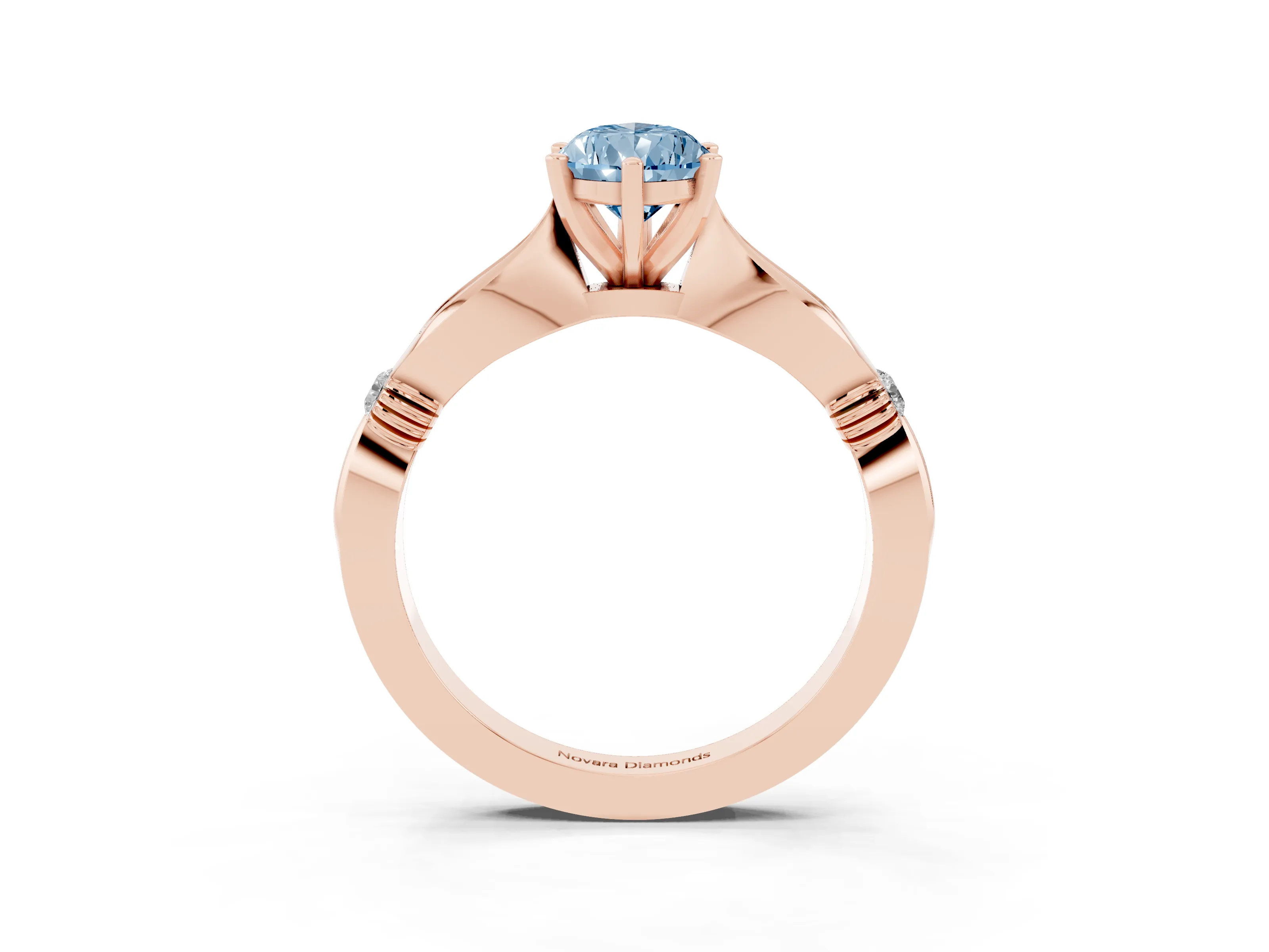 Fancy Blue Pear Cut Diamond Solitaire Twisted Band Ring Set in Rose gold with Accent Stones and Prong Setting