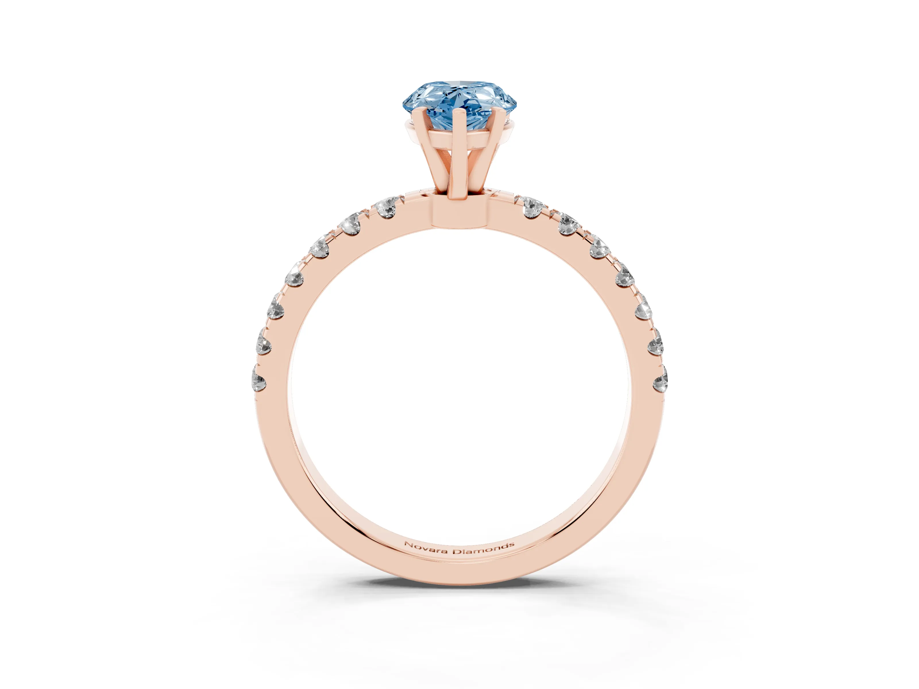Fancy Blue Pear Cut Diamond Solitaire Ring Set in Rose gold with Pavé Accents and Prong Setting