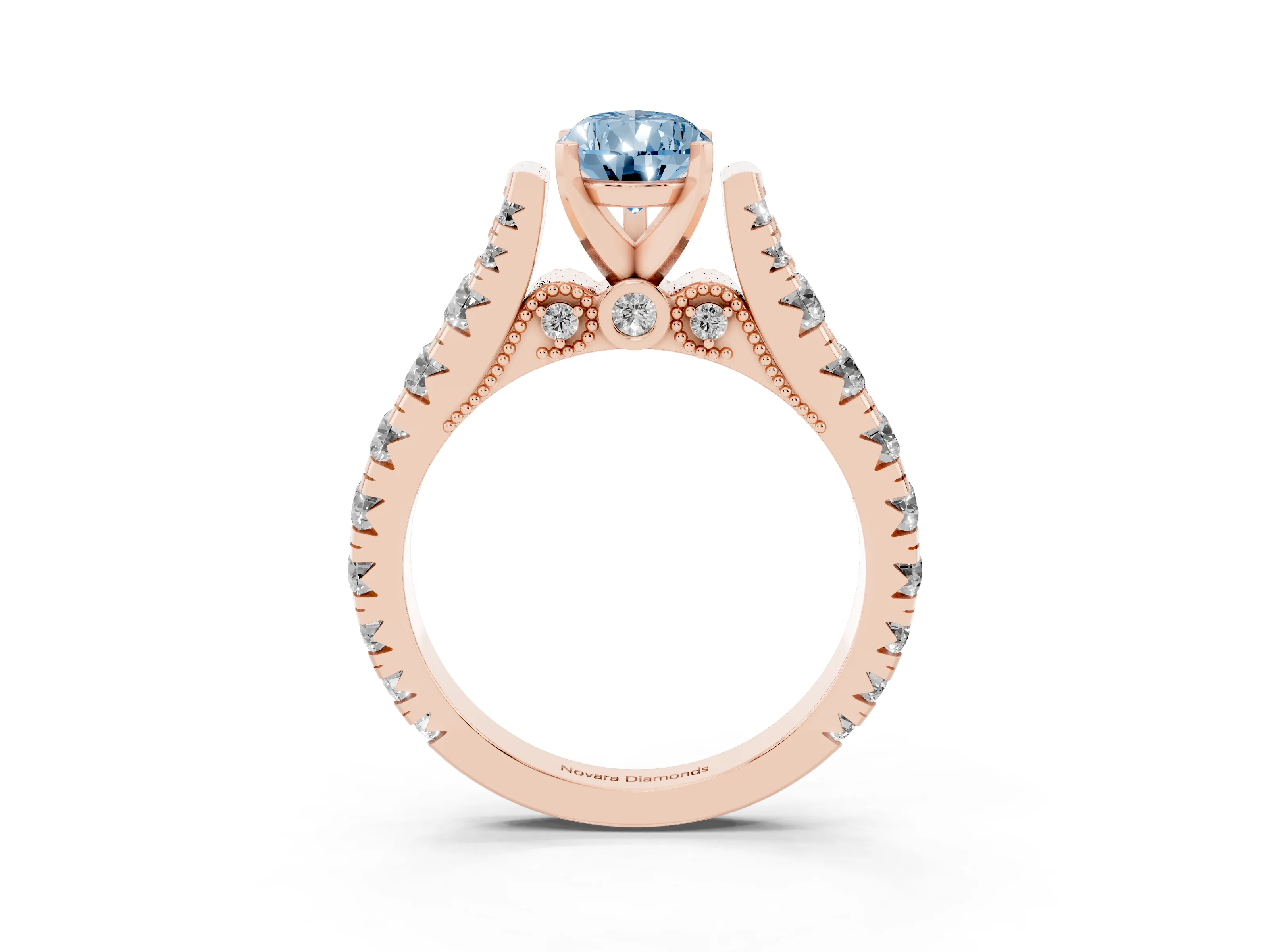 Fancy Blue Pear Cut Diamond Classic Solitaire Ring Set in Rose gold with Pavé Band and Prong Setting
