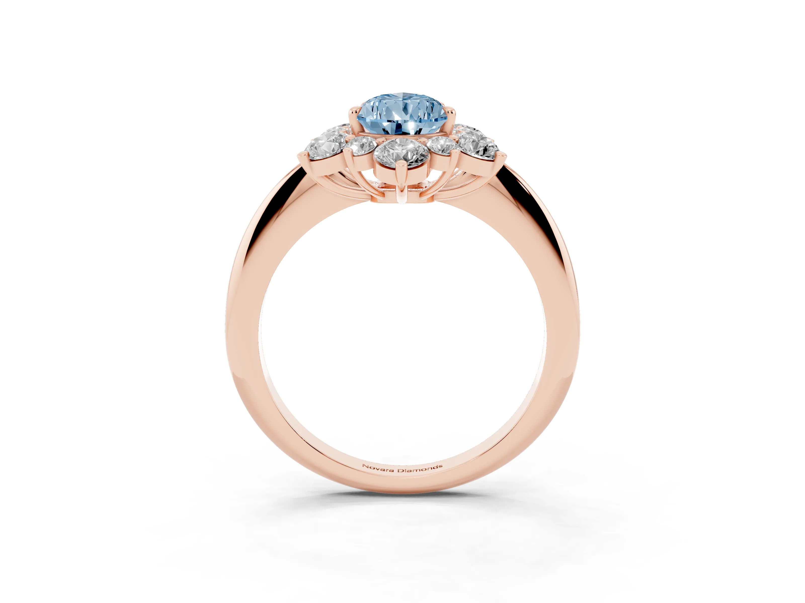 Fancy Blue Pear Cut Diamond Cluster Halo Ring Set in Rose gold with Solitaire Band and Prong Setting