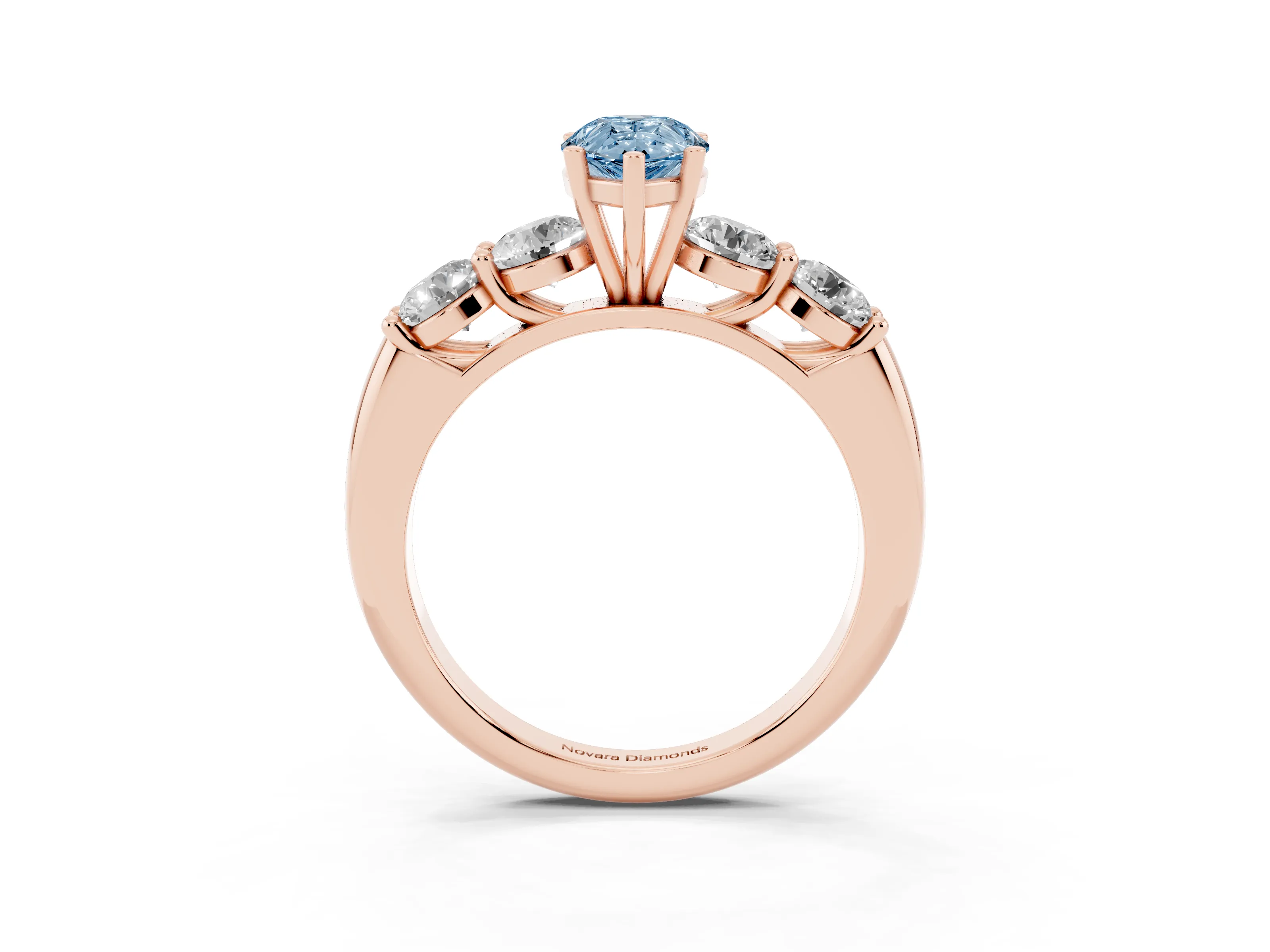 Fancy Blue Pear Cut Diamond Five-Stone Prong Set Ring Set in Rose gold with Classic Band