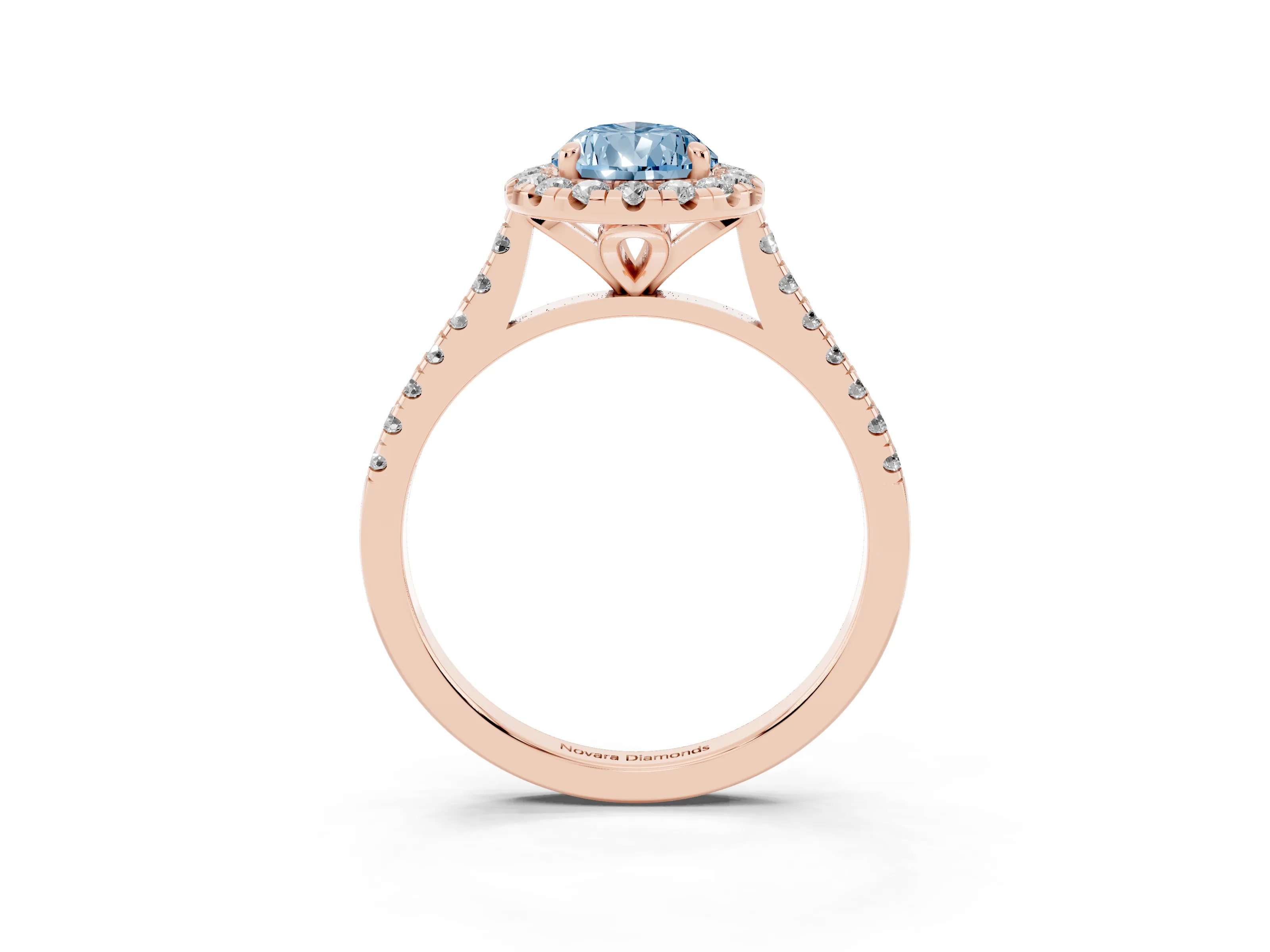 Fancy Blue Pear Cut Diamond Cushion Halo Ring Set in Rose gold with Pavé Band